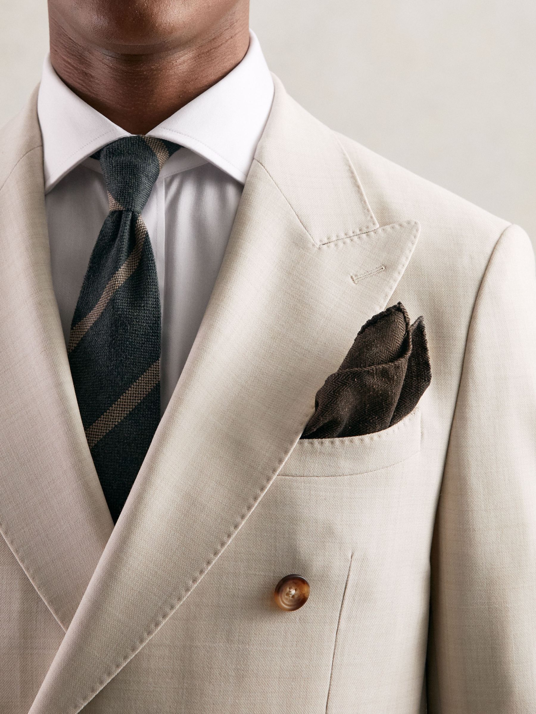 Silk Blend Herringbone Pocket Square in Chocolate Brown