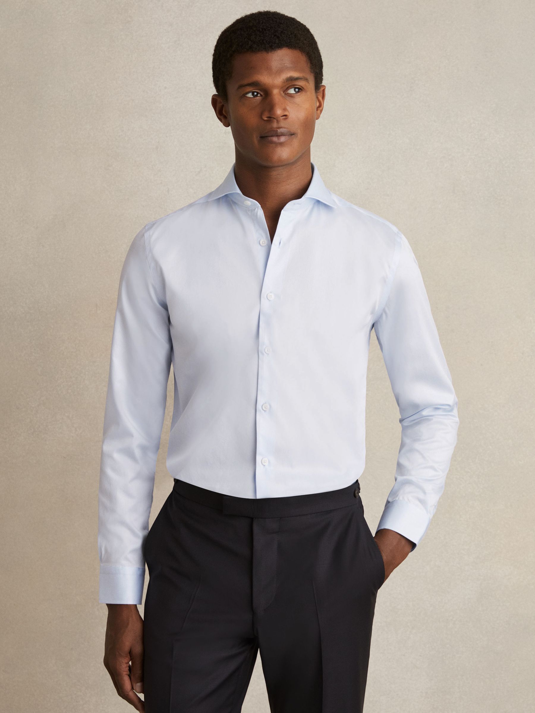 Regular Fit Two-Fold Cotton Shirt in Black