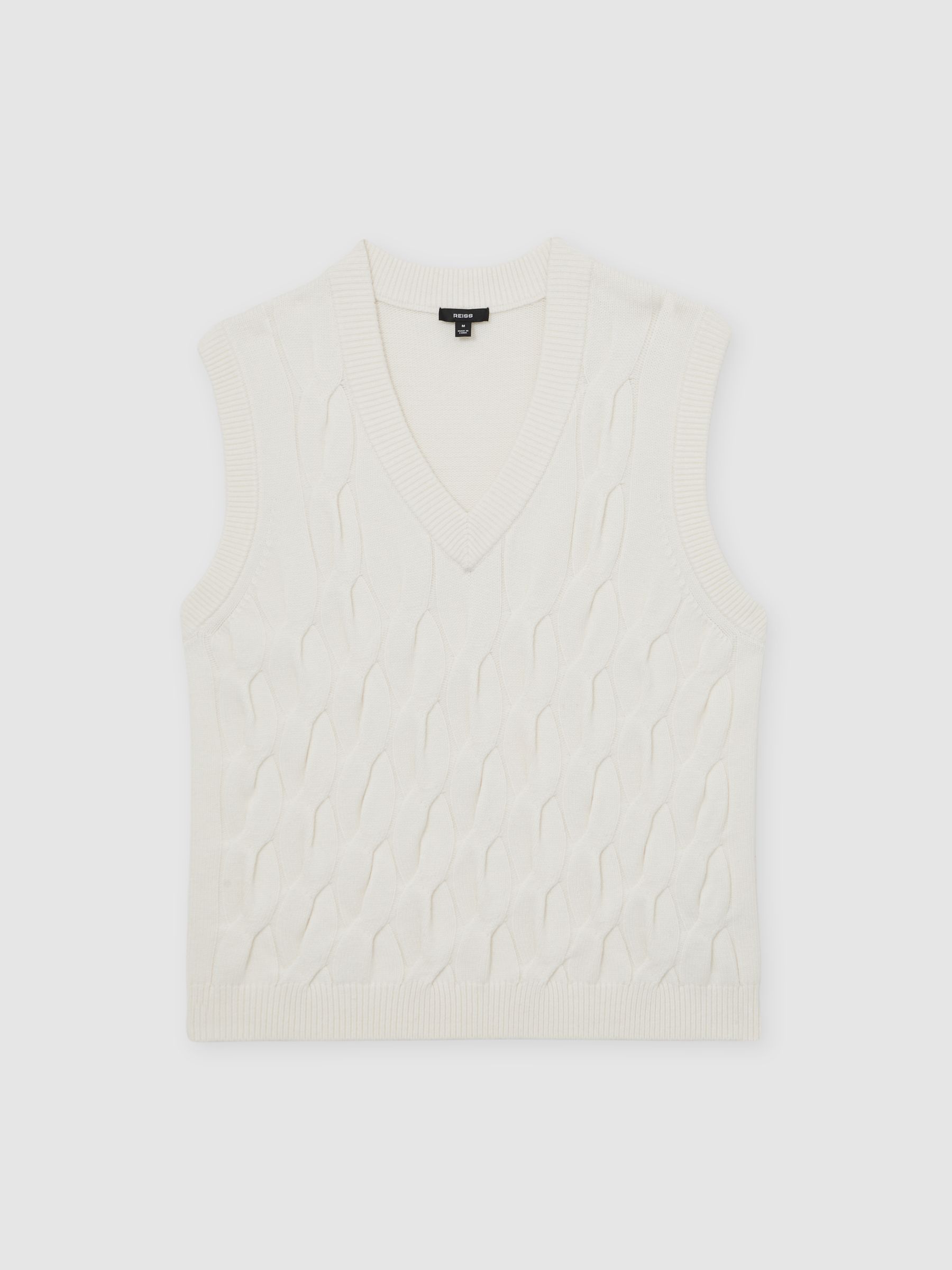 Cable-Knit V-Neck Vest with Wool in Winter White