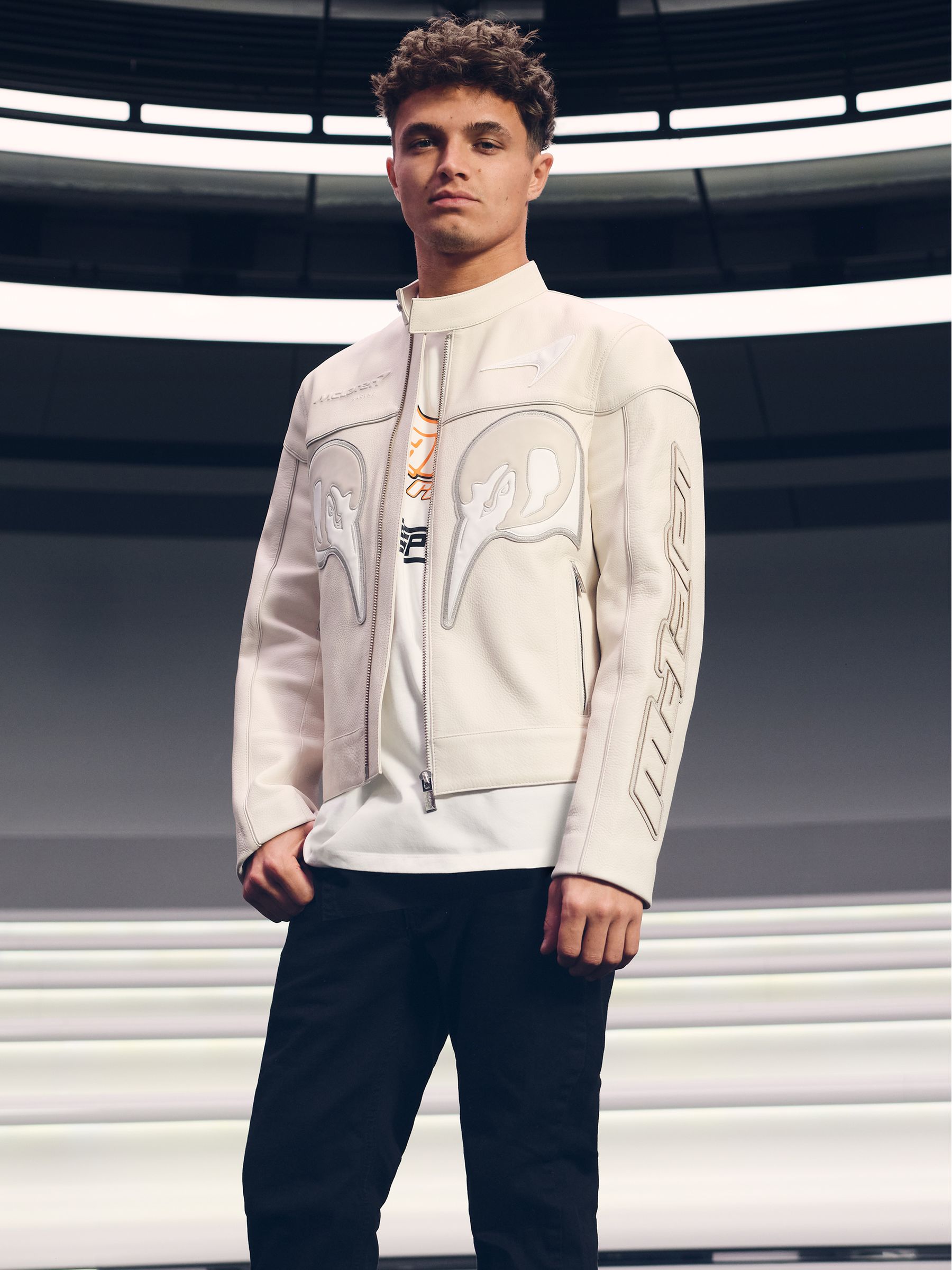 McLaren F1 Team Leather Biker Jacket in Off White