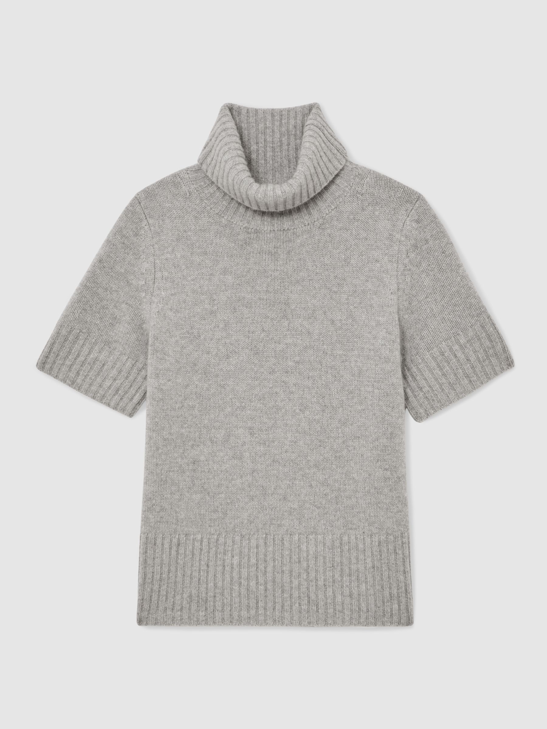 Cashmere Short-Sleeve Roll-Neck Jumper in Grey Marl