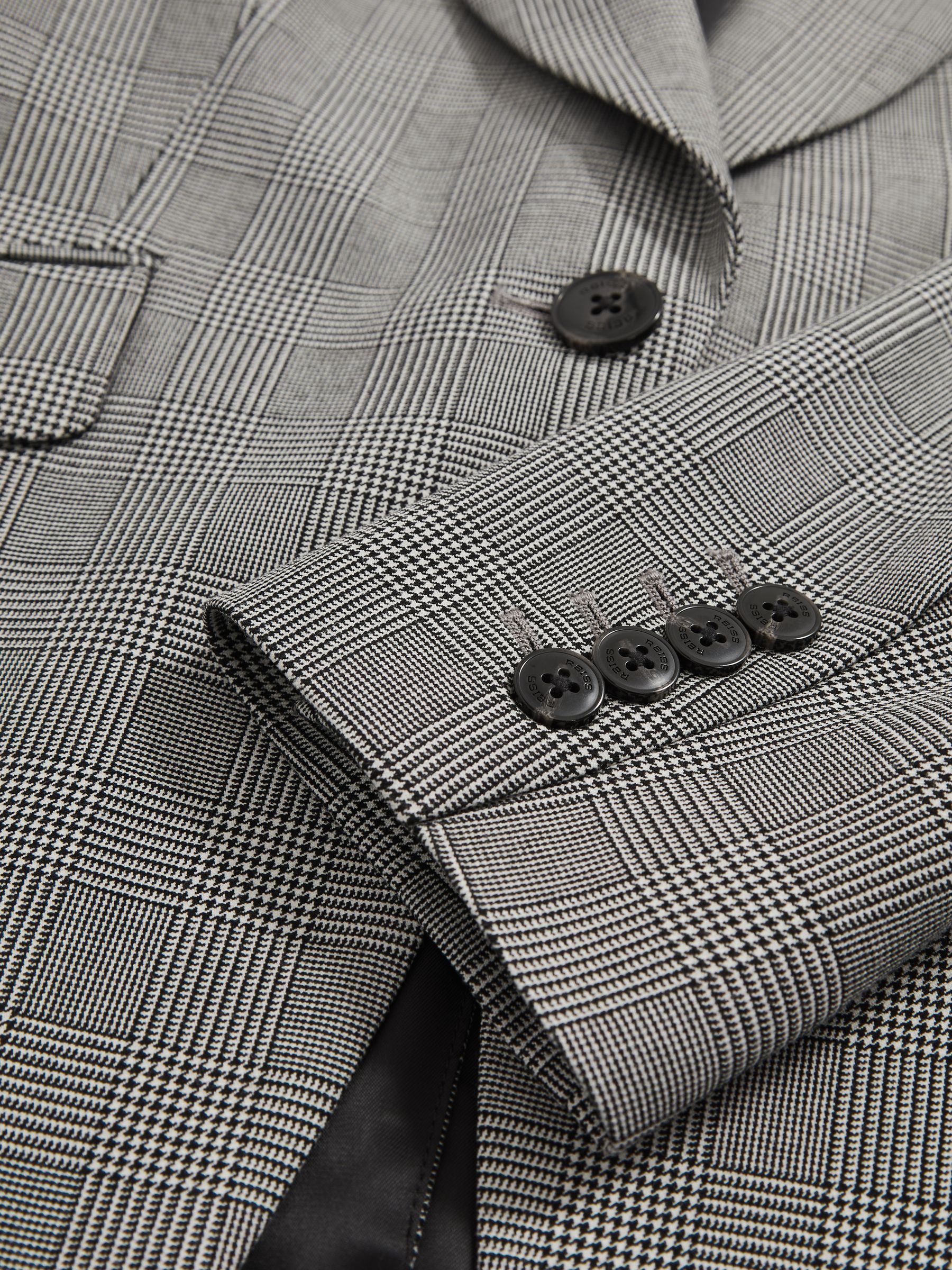 Single-Breasted Check Suit Blazer in Grey
