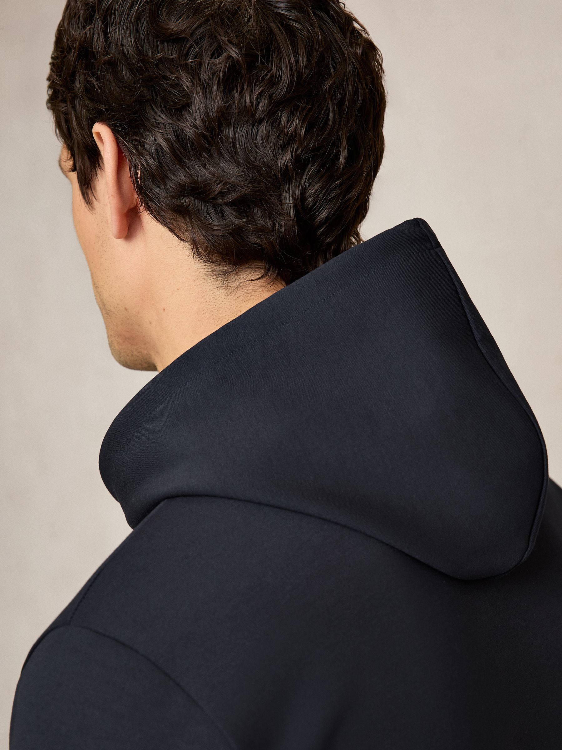 Interlock Jersey Drawstring Hoodie in Navy Blue