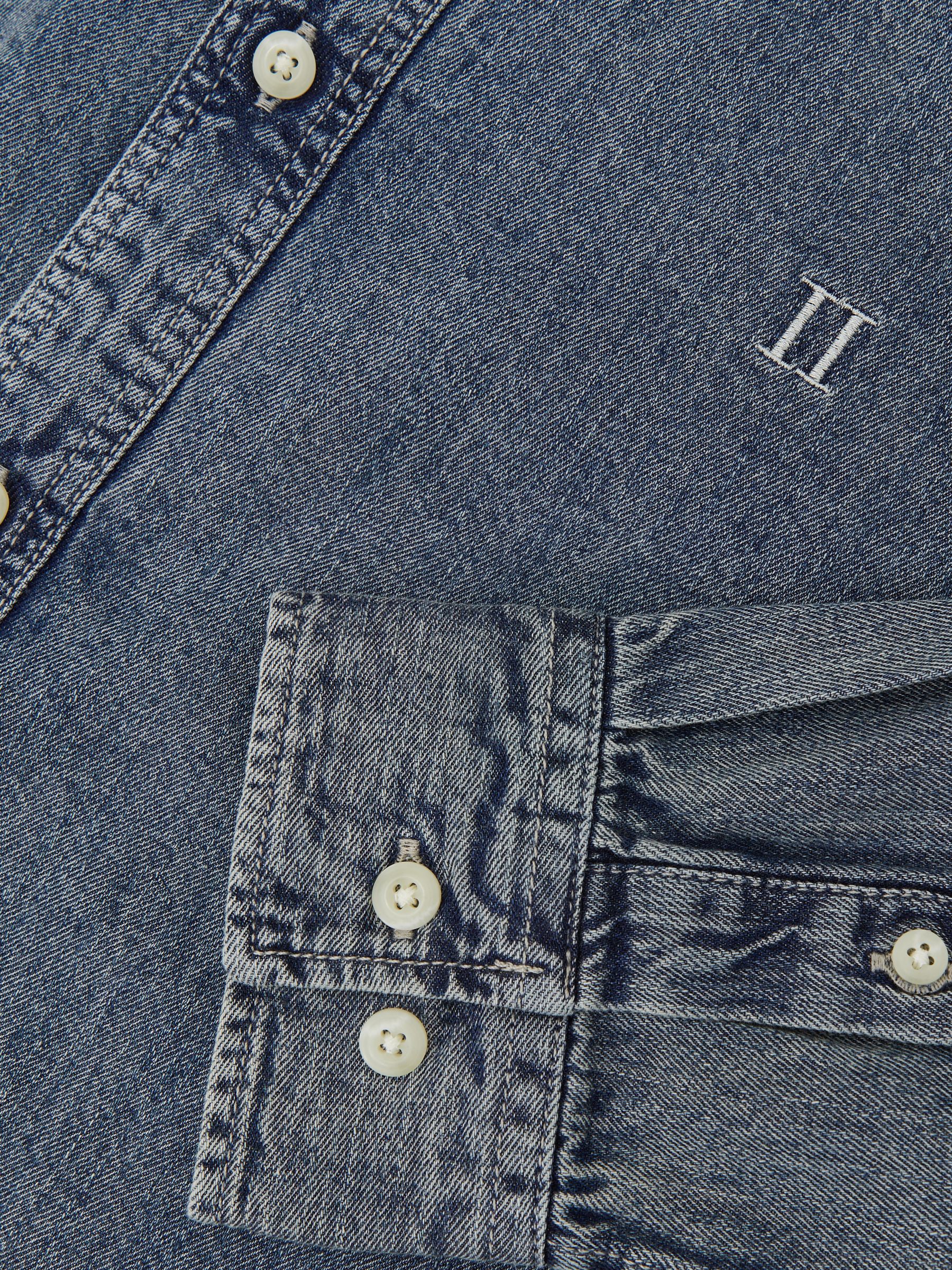 Les Deux Button-Through Denim Shirt in Light Indigo Wash