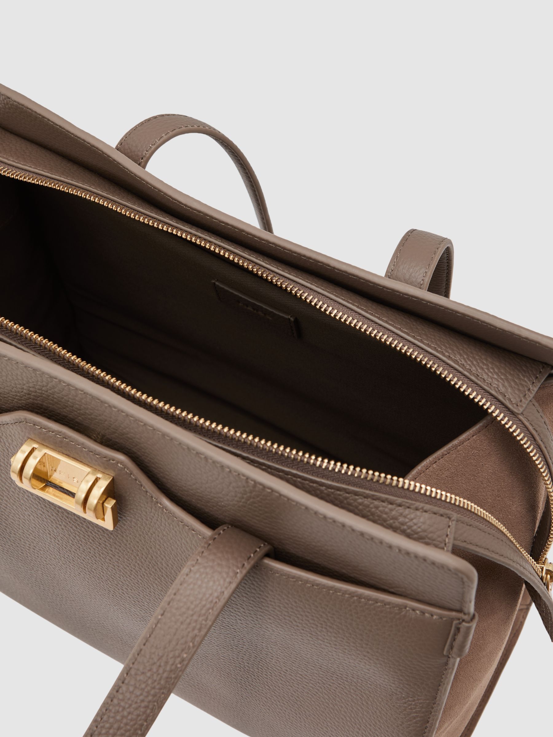 Grained Leather Tote Bag in Taupe