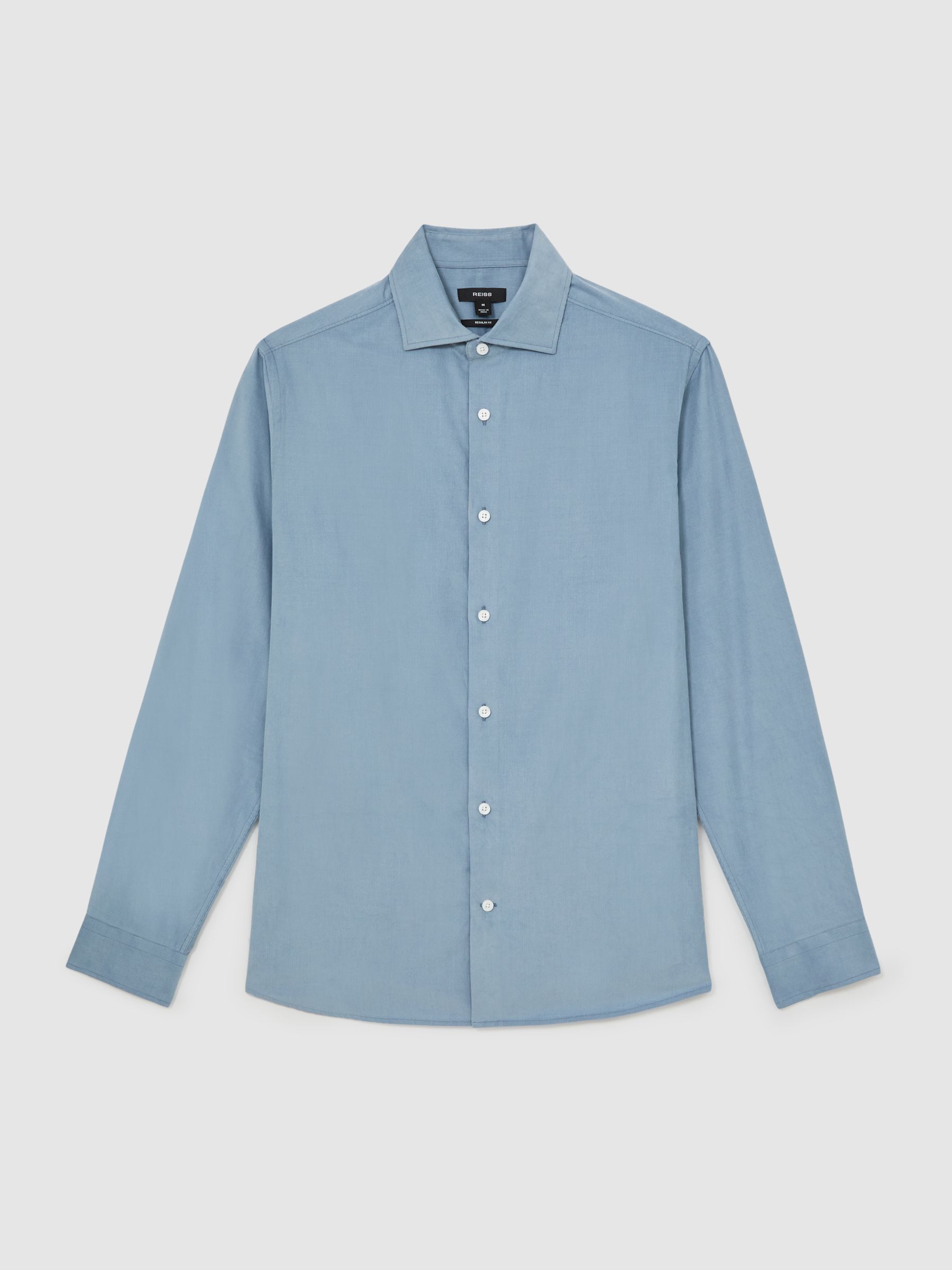 Cotton Corduroy Cutaway-Collar Shirt in Airforce Blue