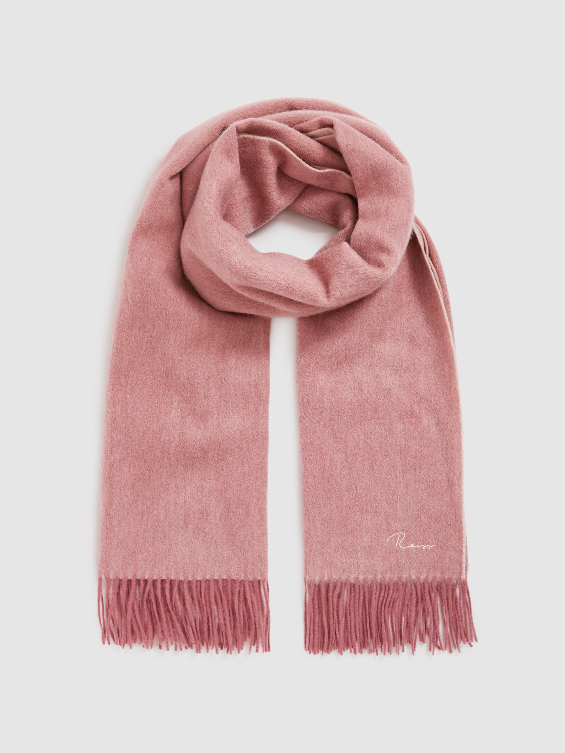 Wool-Cashmere Script-Logo Scarf in Blush