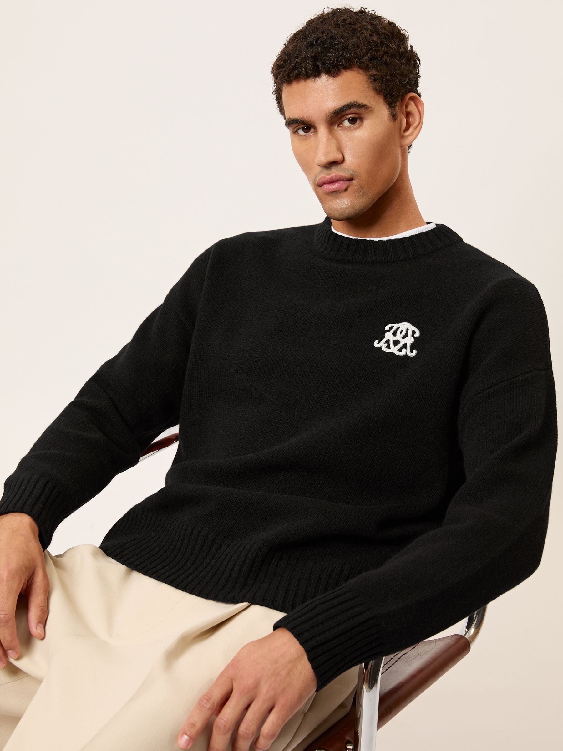 Monogram Embroidered Relaxed Jumper Wool in Black