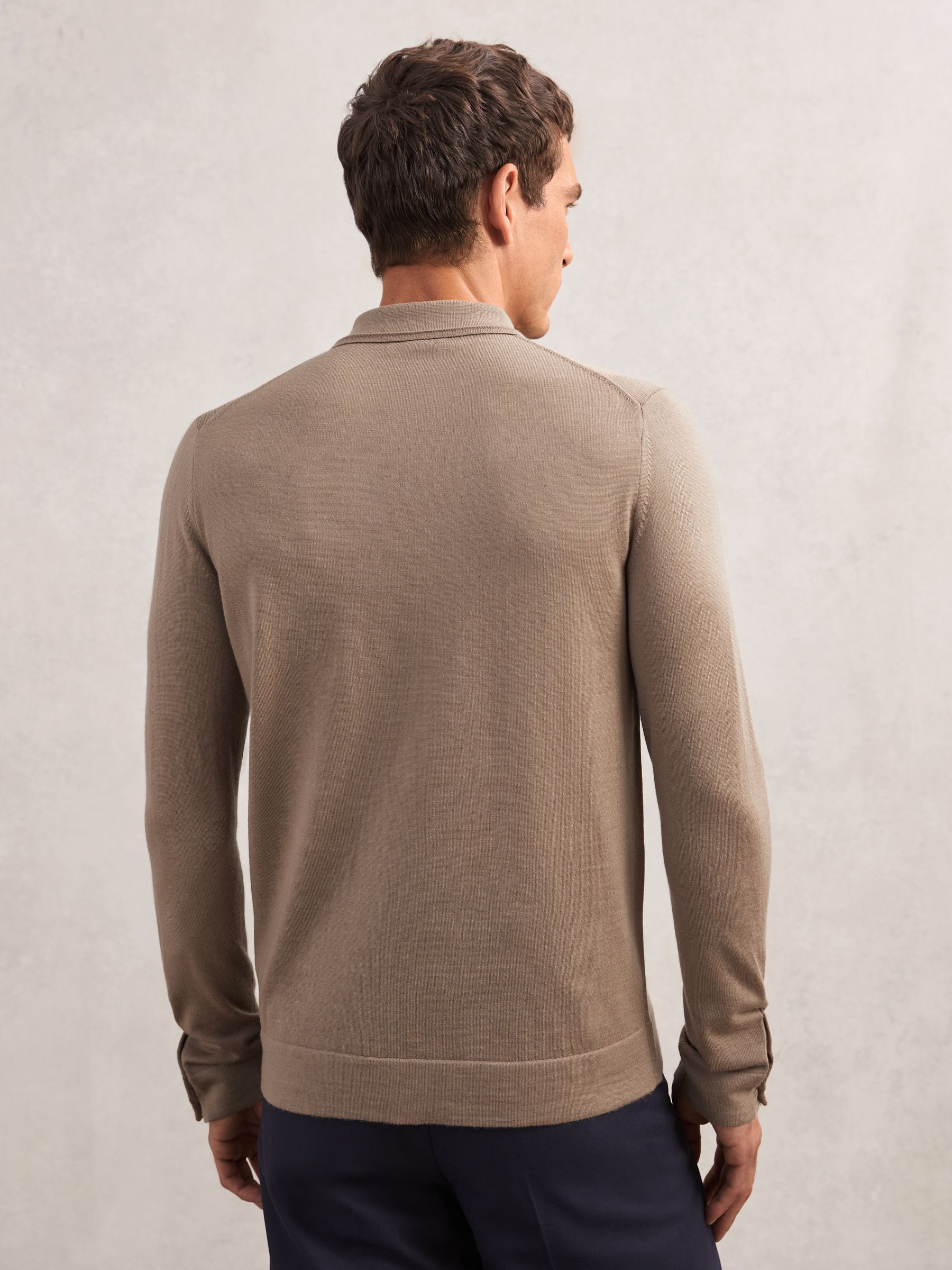 Merino Wool Button-Through Cardigan in Camel Brown