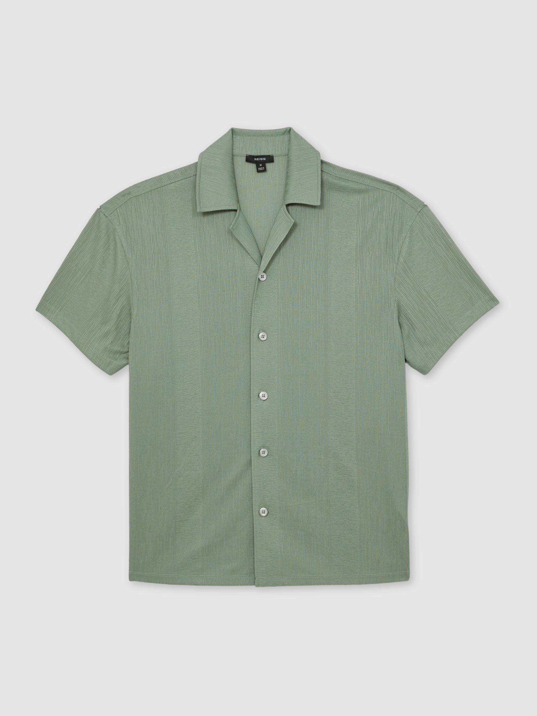 Jacquard-Stripe Cuban-Collar Shirt in Mint Green