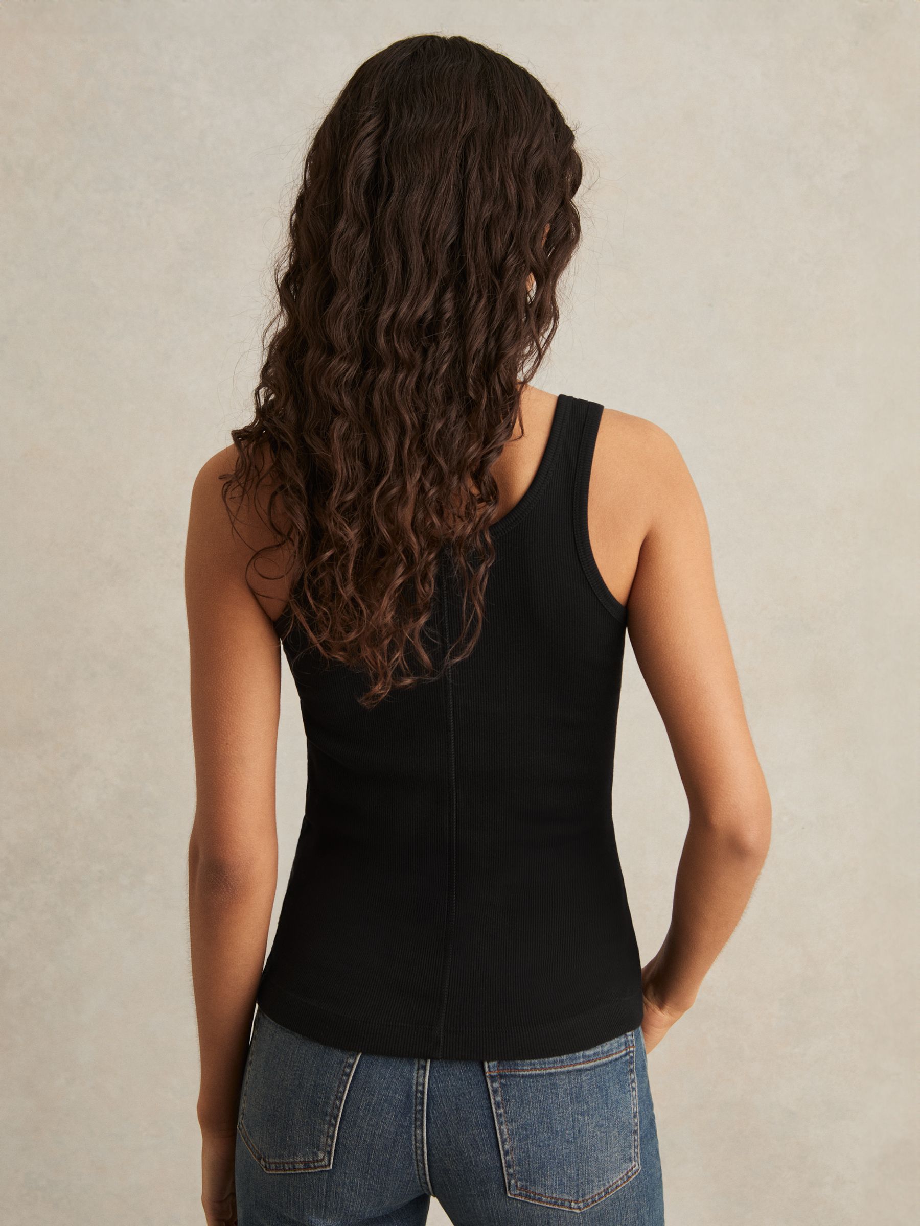 Stretch-Cotton Ribbed Vest in Black