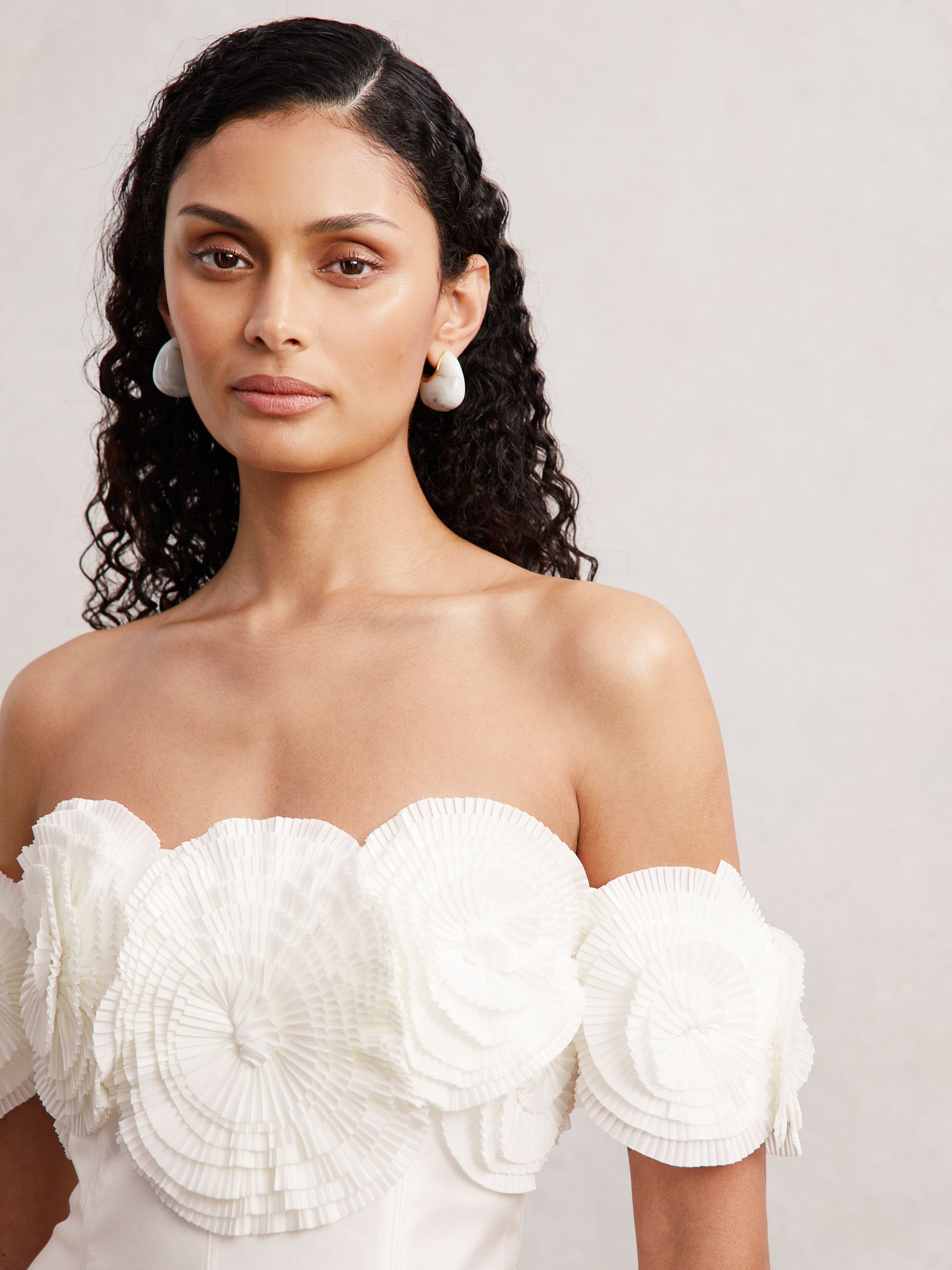 Acler Rosette Off-Shoulder Mini Dress in Ivory