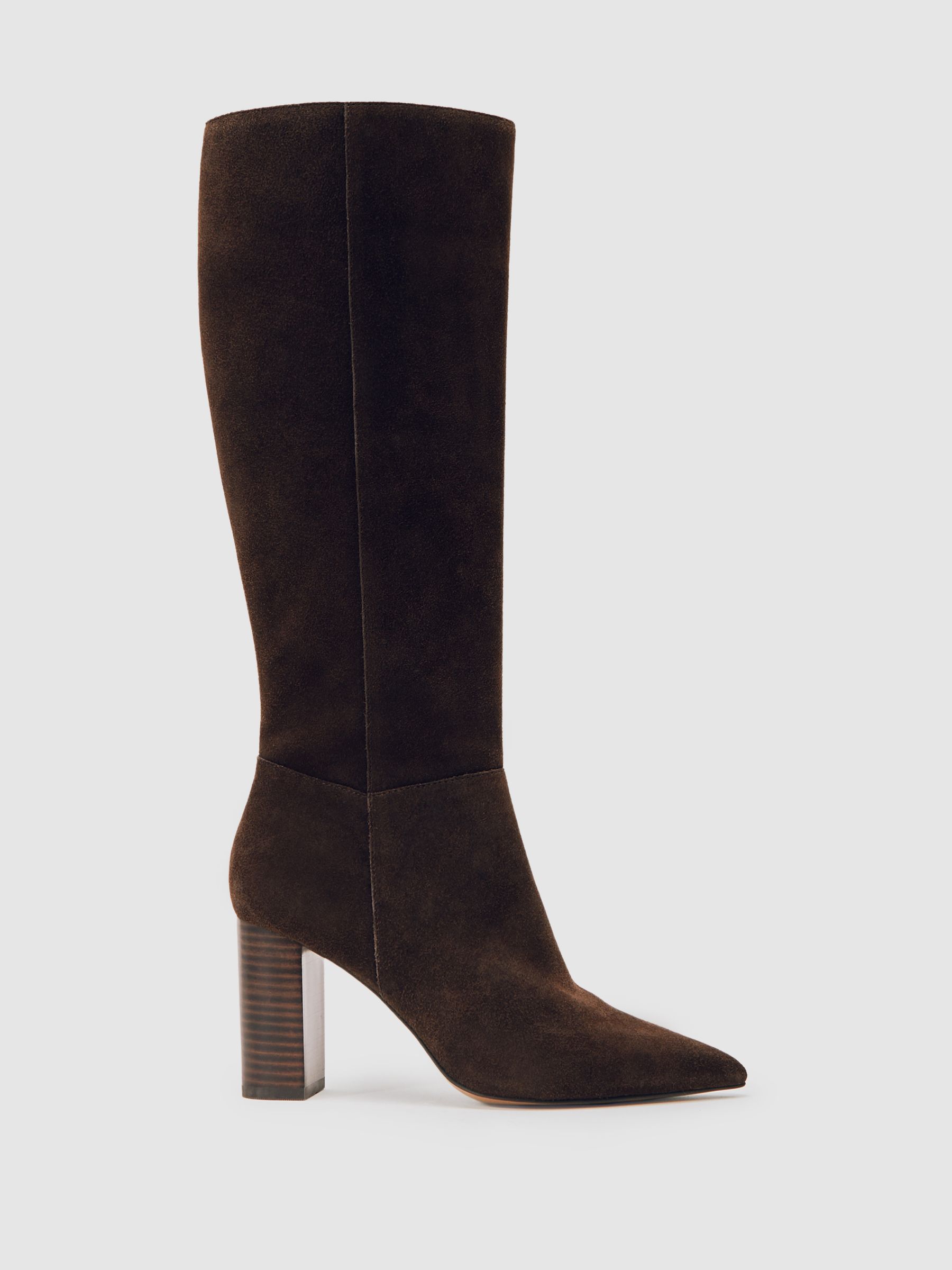 Block-Heel Knee-High Boots in Chocolate