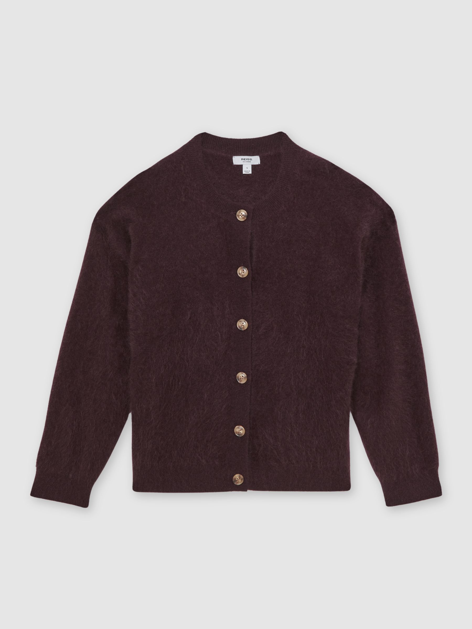 100% Brushed Cashmere Cardigan in Burgundy