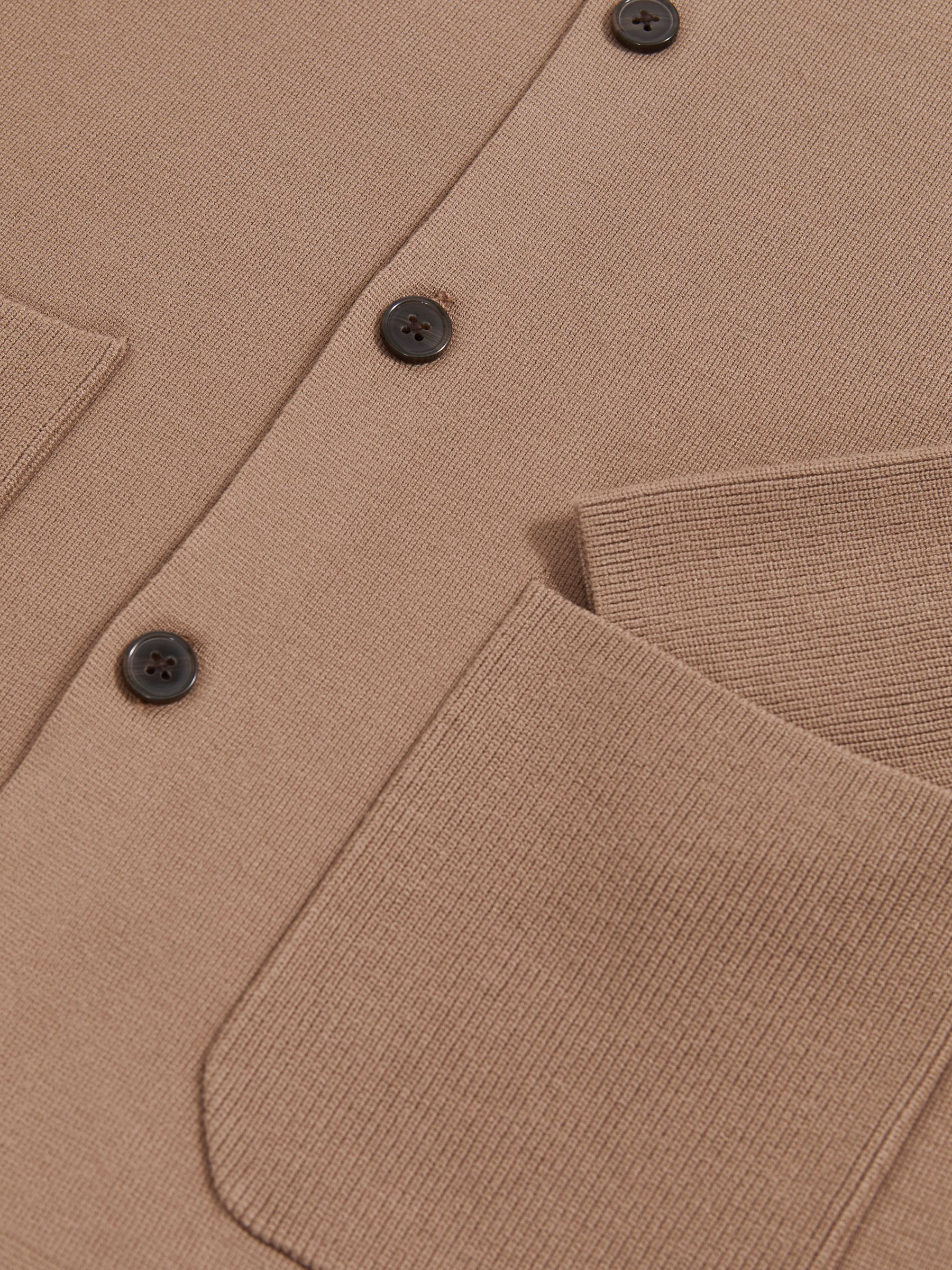 Button-Through Ribbed-Sleeve Cardigan in Camel Brown