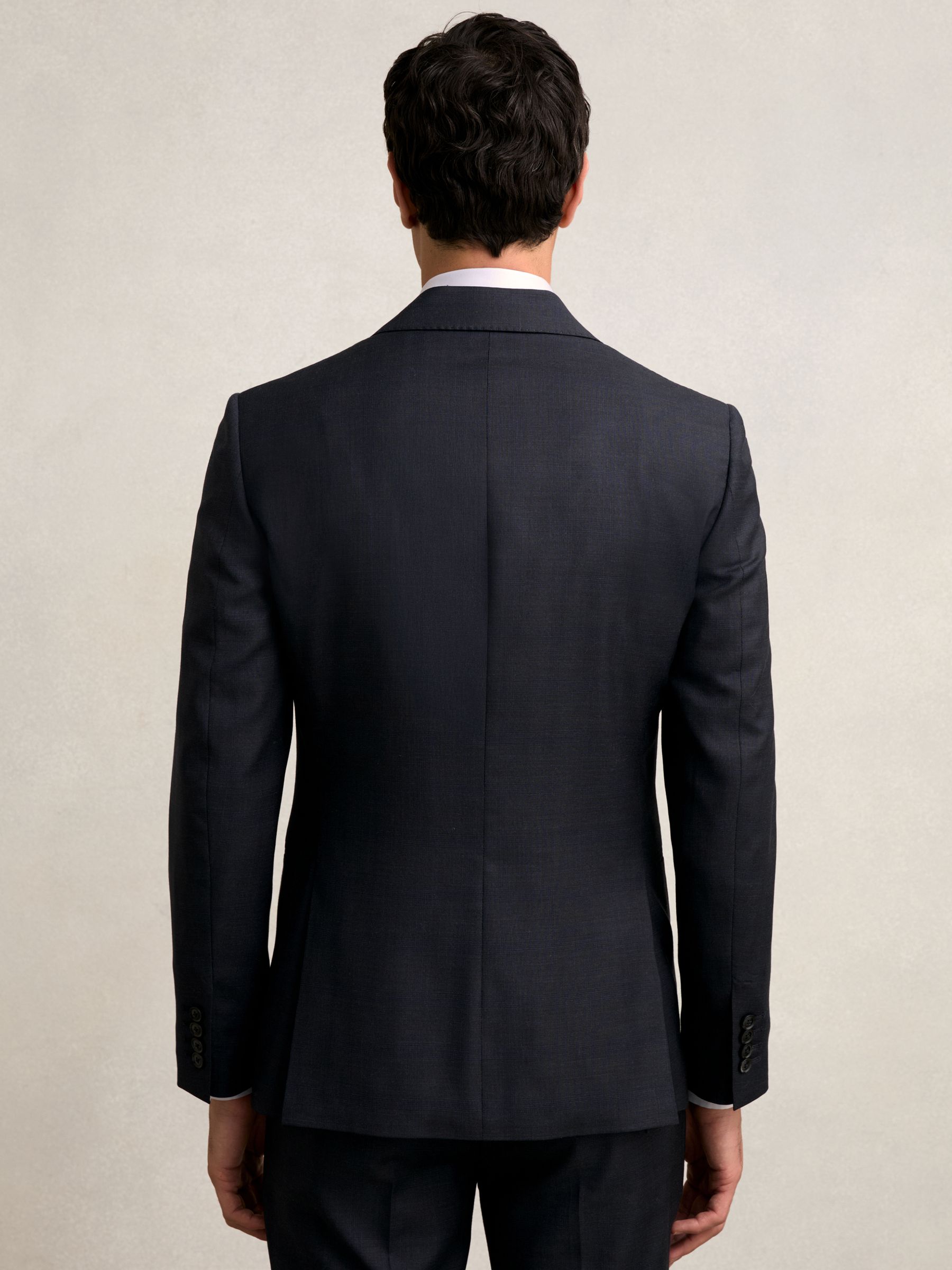 Slim-Fit Wool Single Breasted Check Suit Blazer in Navy