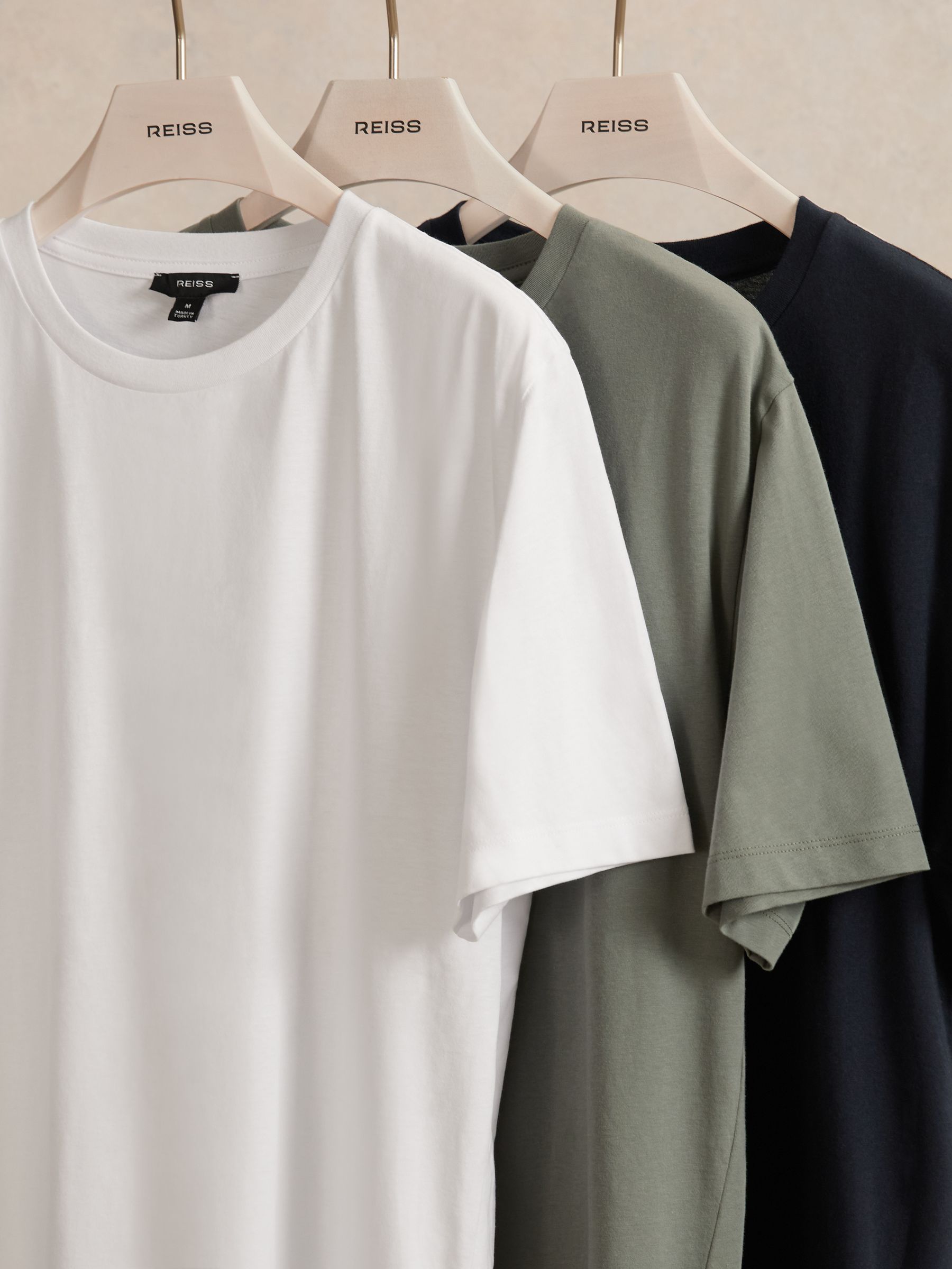 T-Shirts 3 Pack in White/Navy/Dark Sage Green