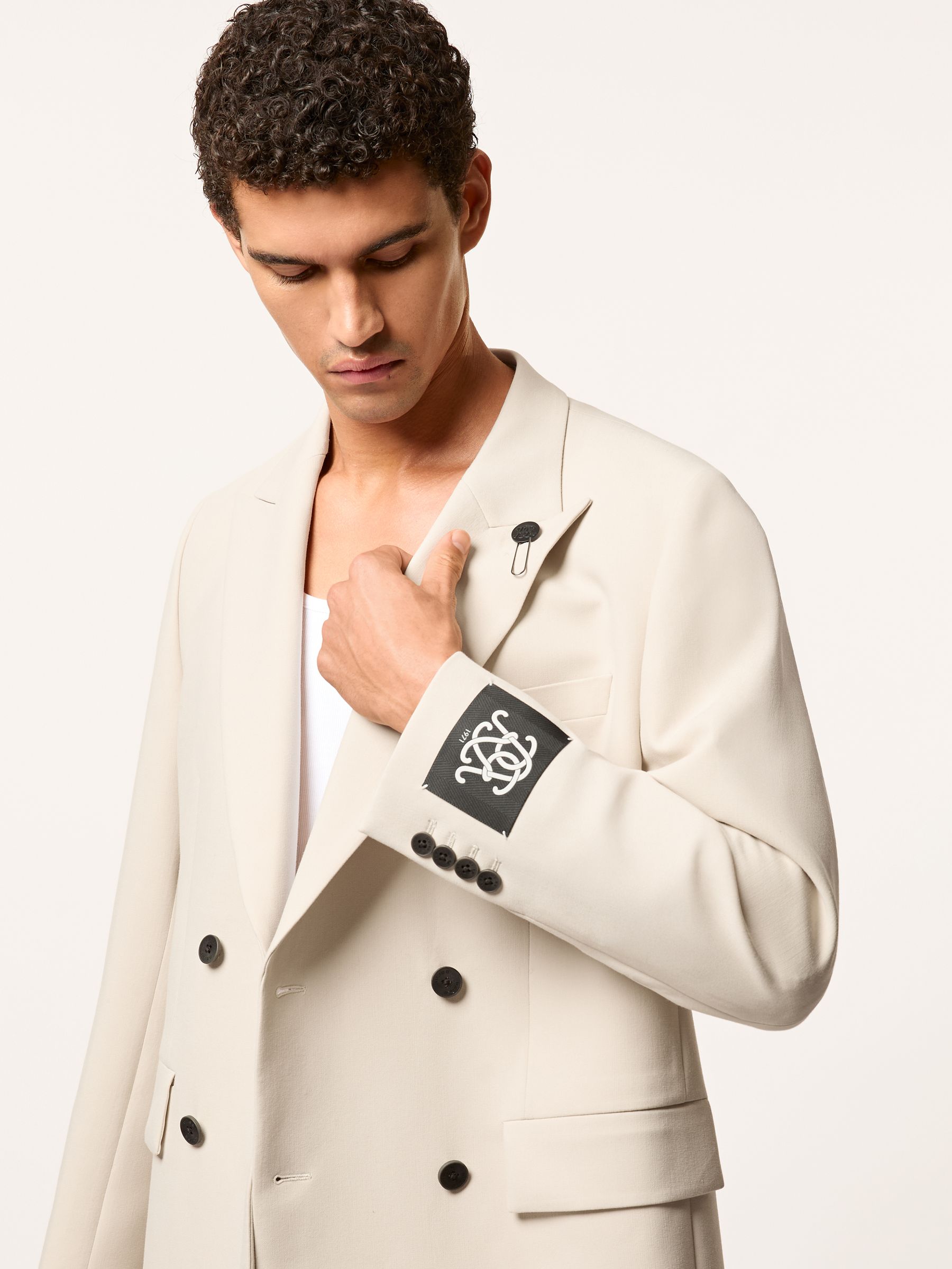 Monogram Relaxed Double-Breasted Blazer in Stone