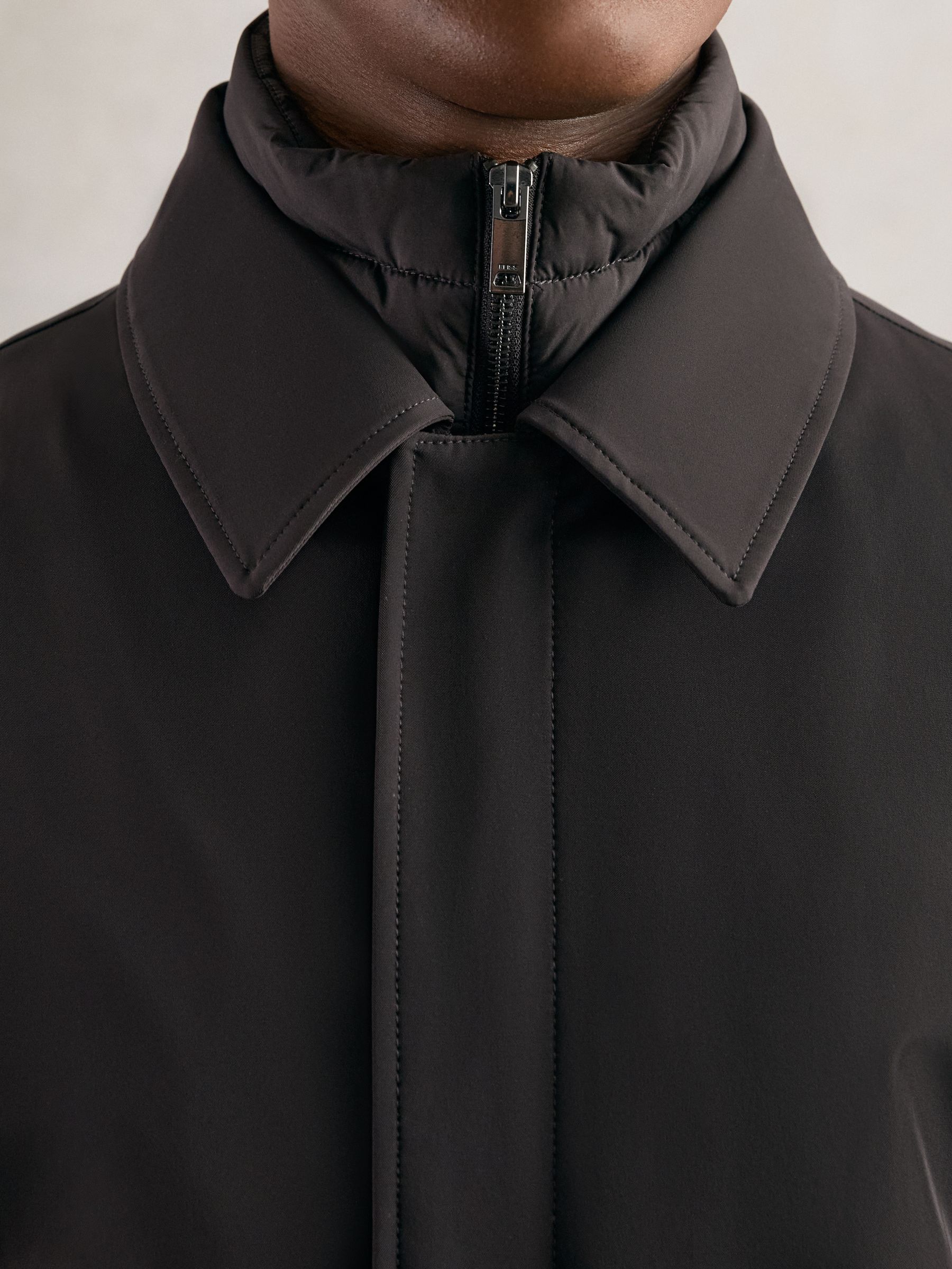 Hybrid Removable Funnel Neck Overcoat in Brown