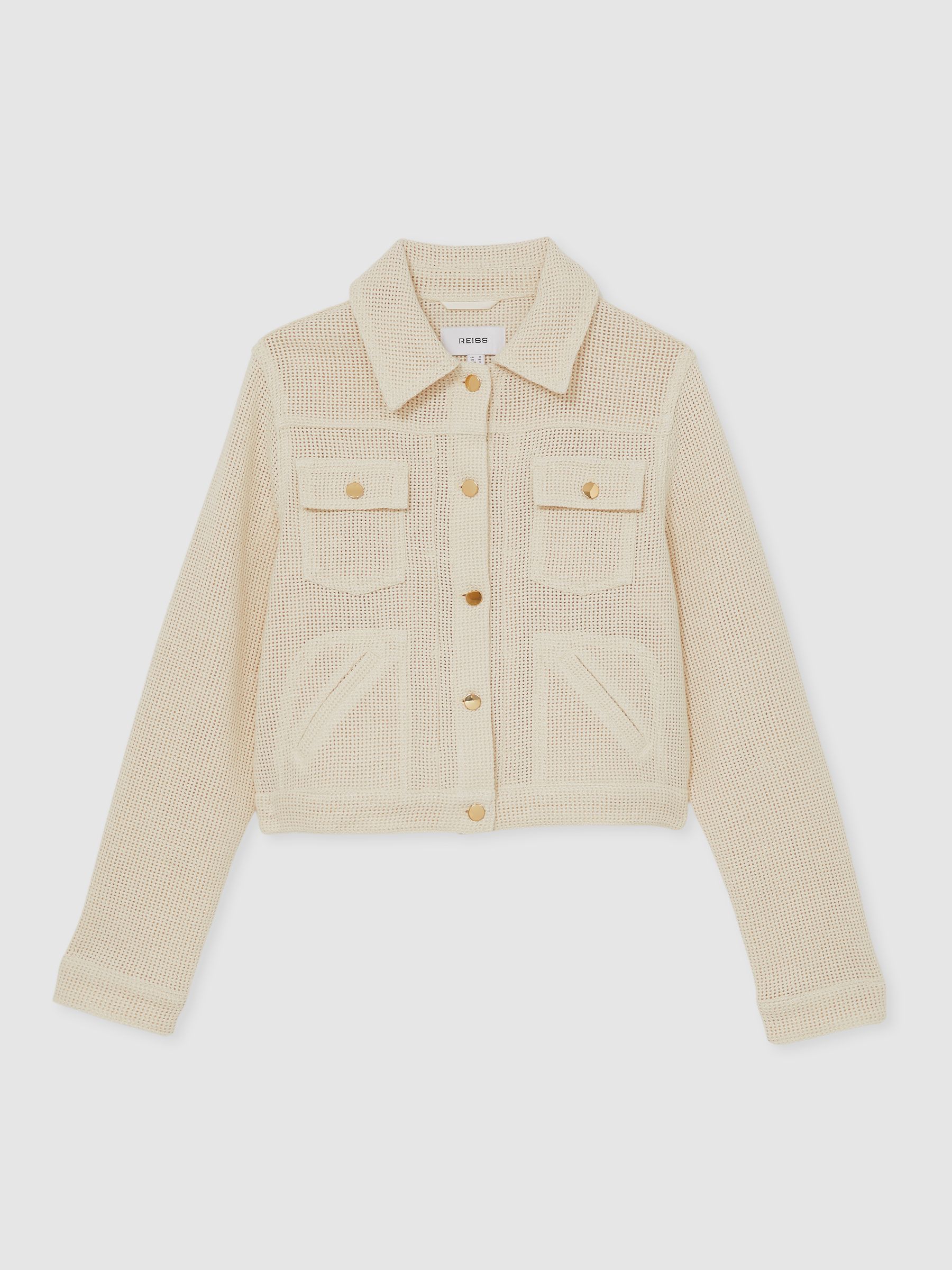 Cotton-Blend Textured Trucker Jacket in Neutral