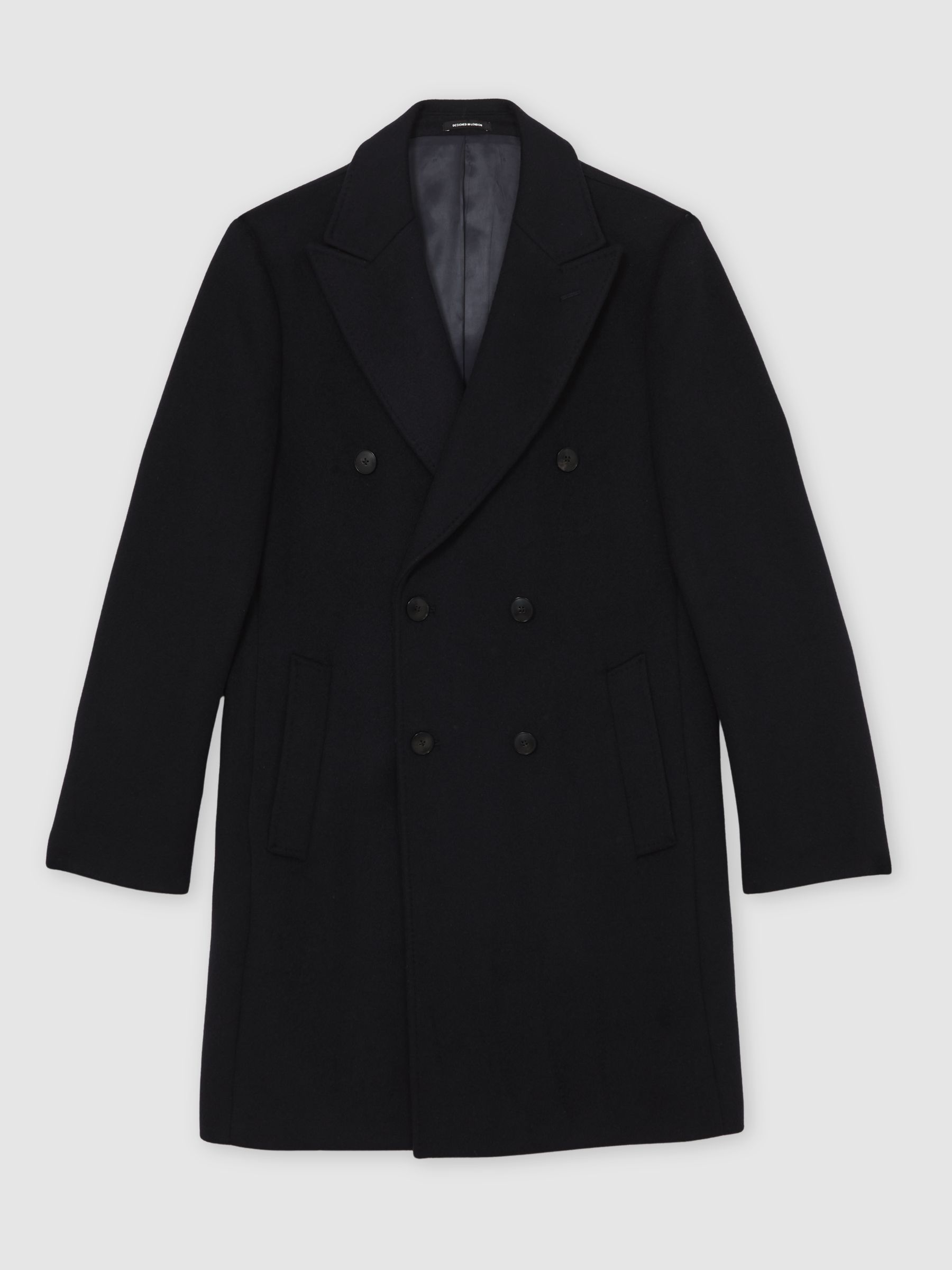 Wool-Blend Double-Breasted Overcoat in Navy