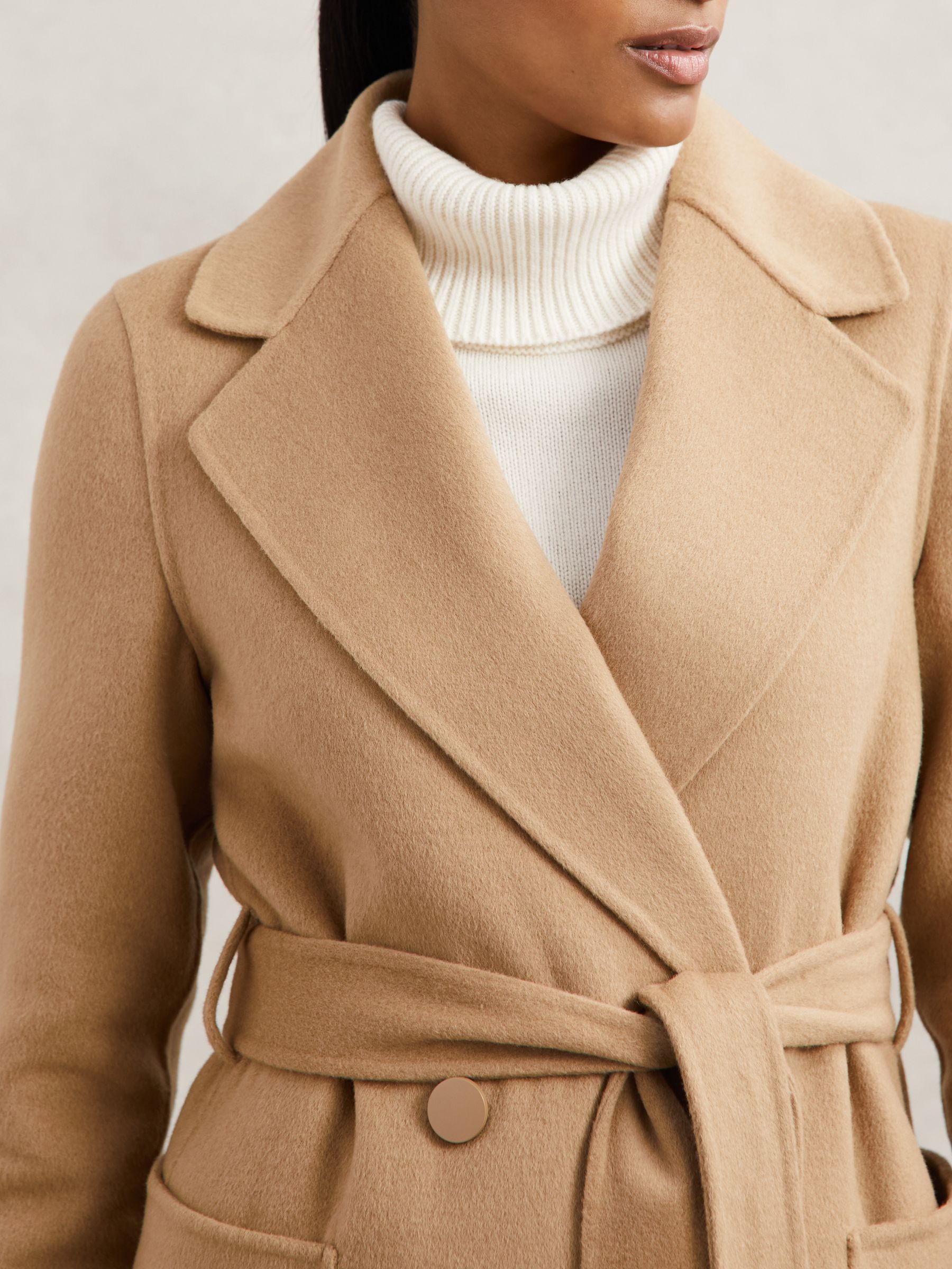 Double-Breasted Blindseam Coat Wool-Blend in Camel