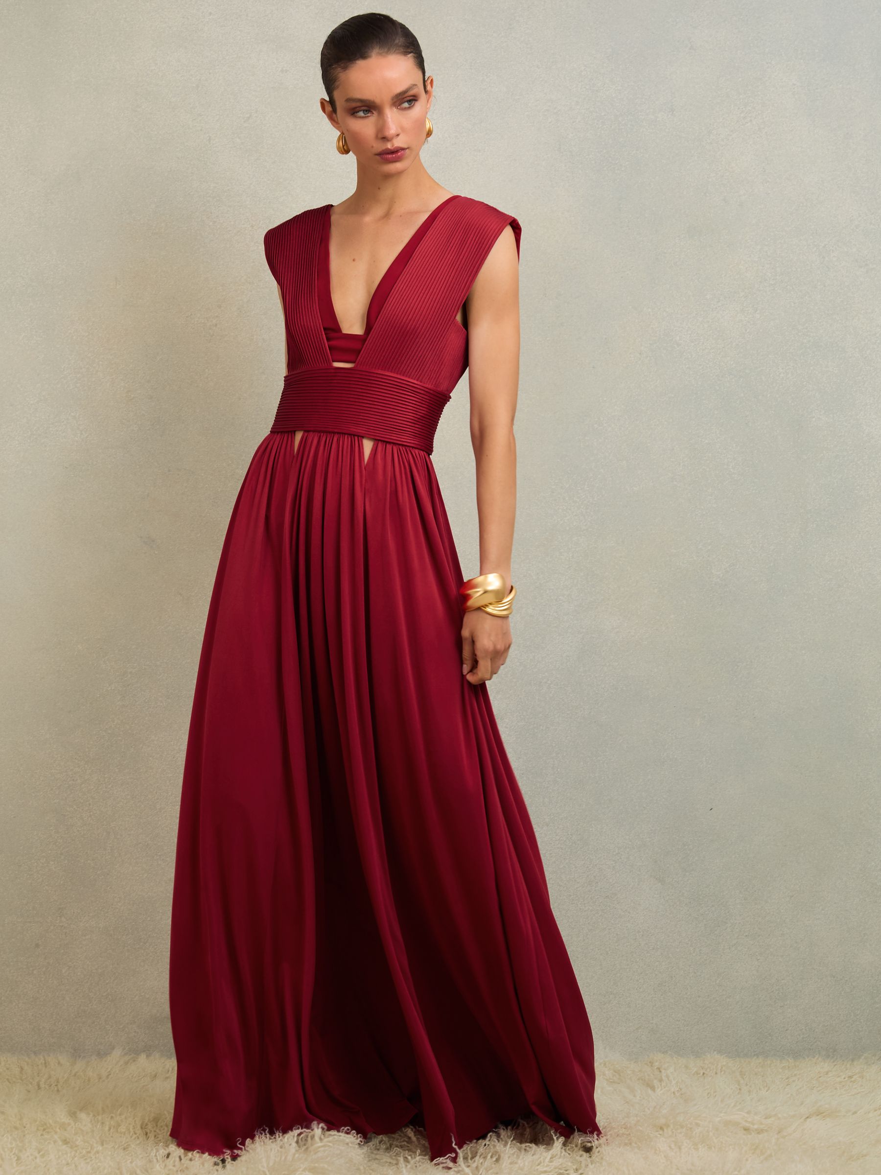 Atelier Cut-Out Pleated Maxi Dress in Red