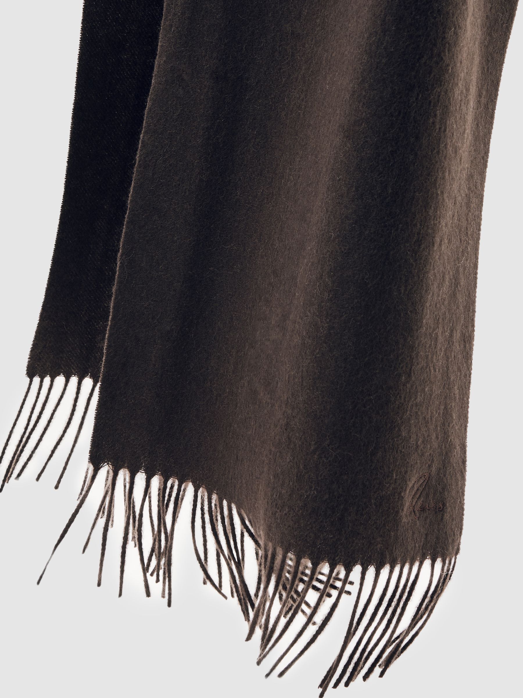 Wool-Cashmere Script-Logo Scarf in Chocolate Brown