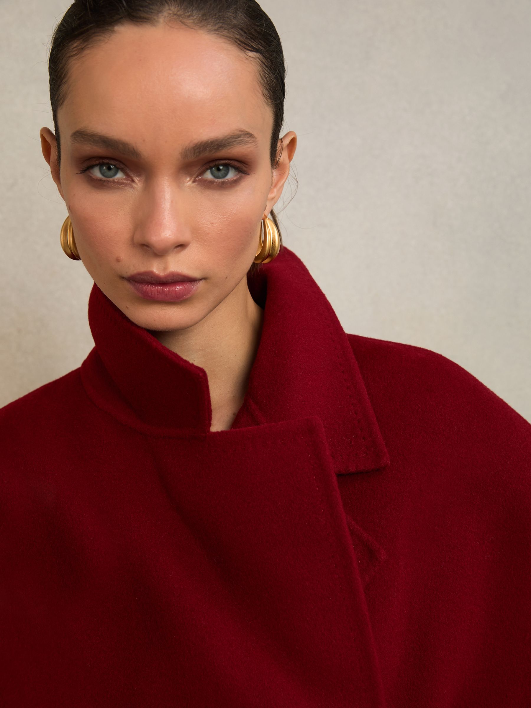Atelier Wool Blindseam Belted Coat in Red
