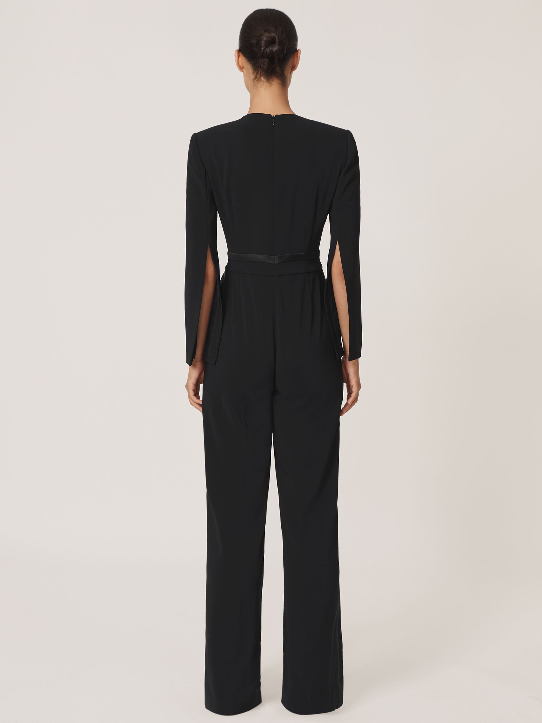 Plunge-Neck Split-Sleeve Jumpsuit in Black