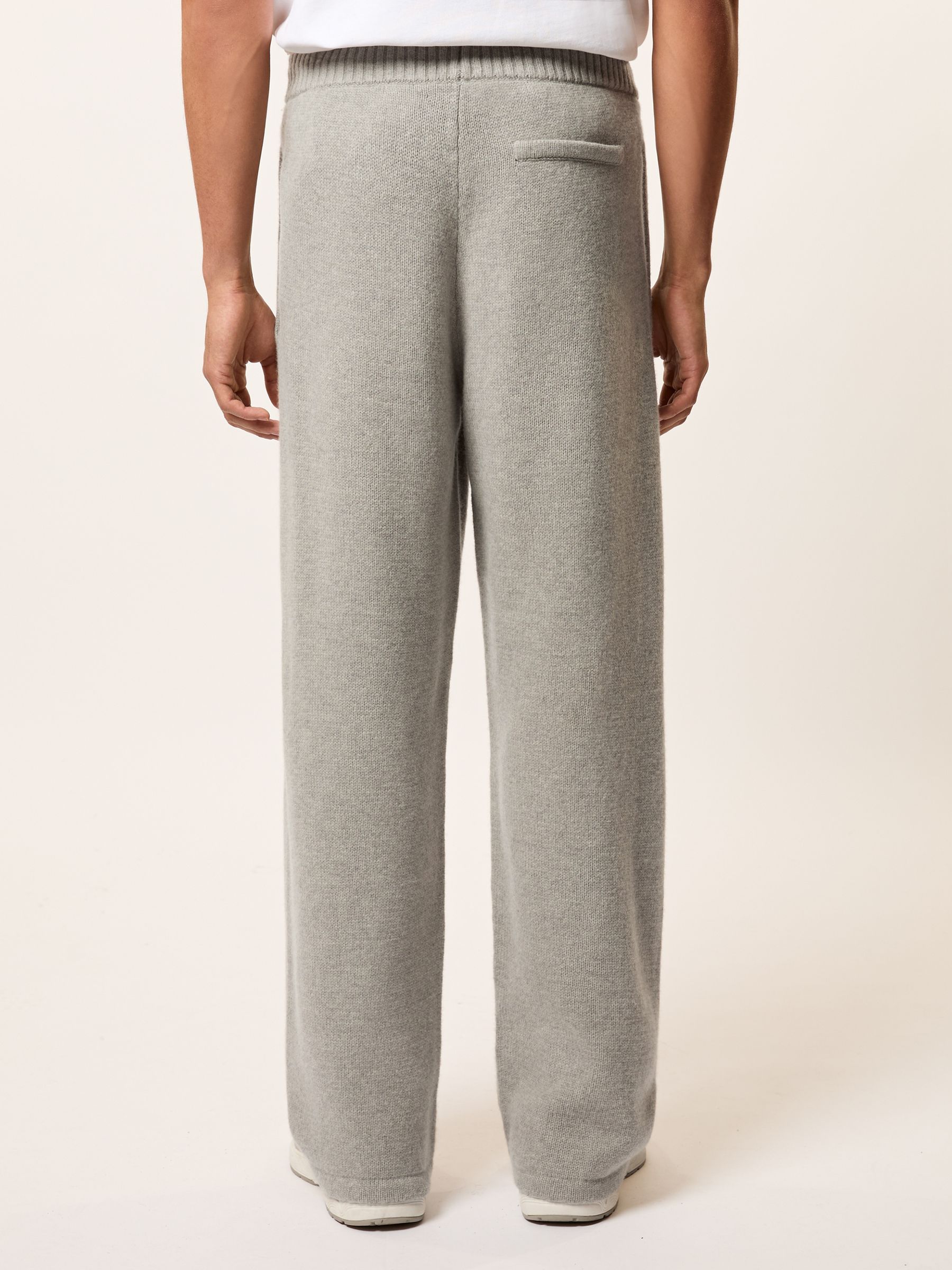 Monogram Wool Wide-Leg Knitted Joggers in Grey Melange