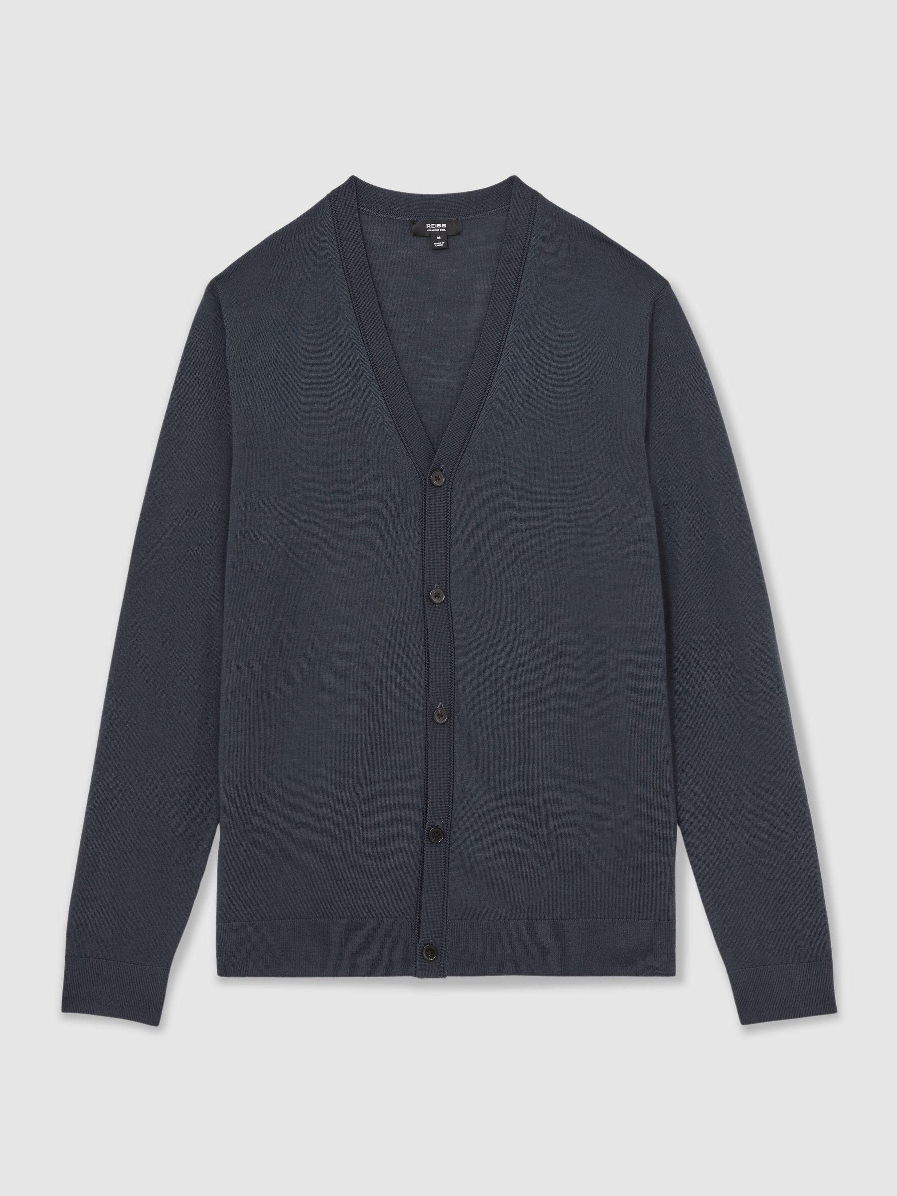 Merino Wool Button-Through Cardigan in Midnight Navy