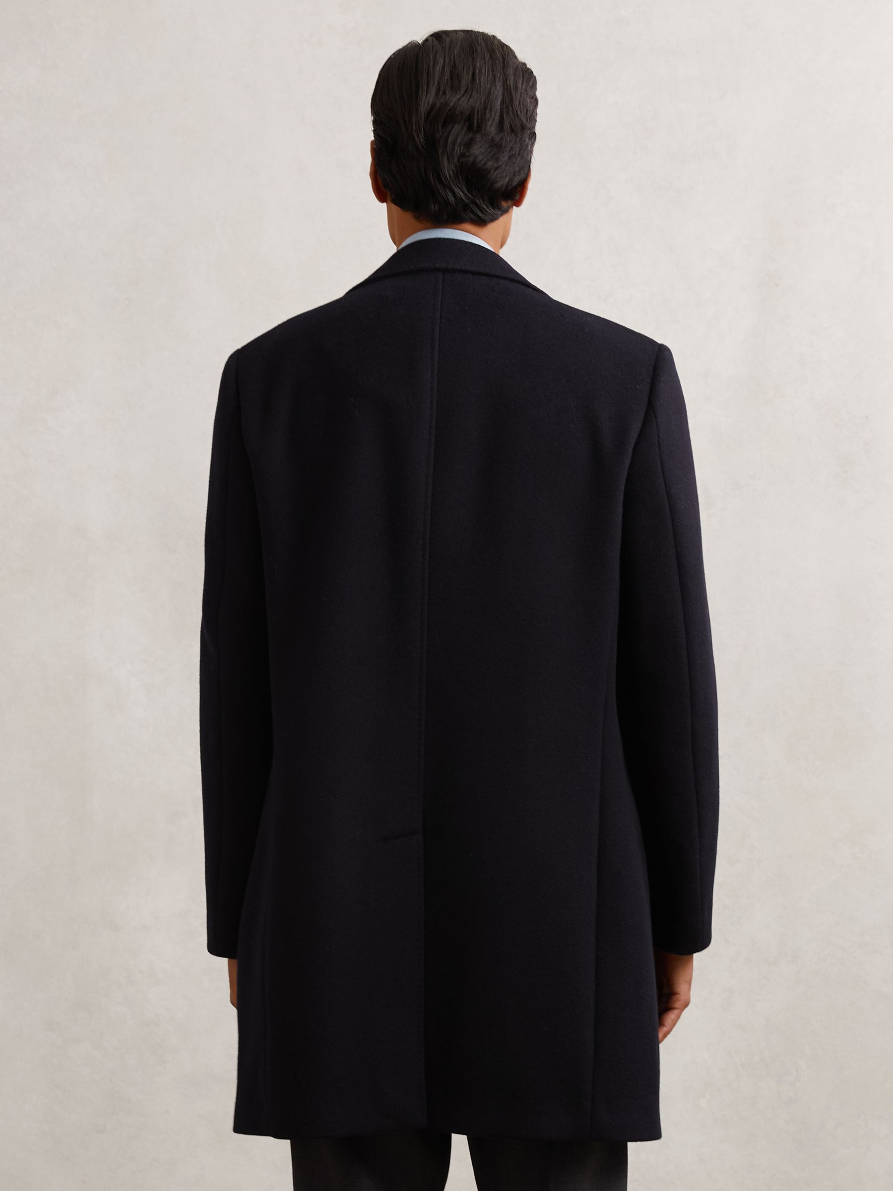 Wool-Blend Double-Breasted Overcoat in Navy
