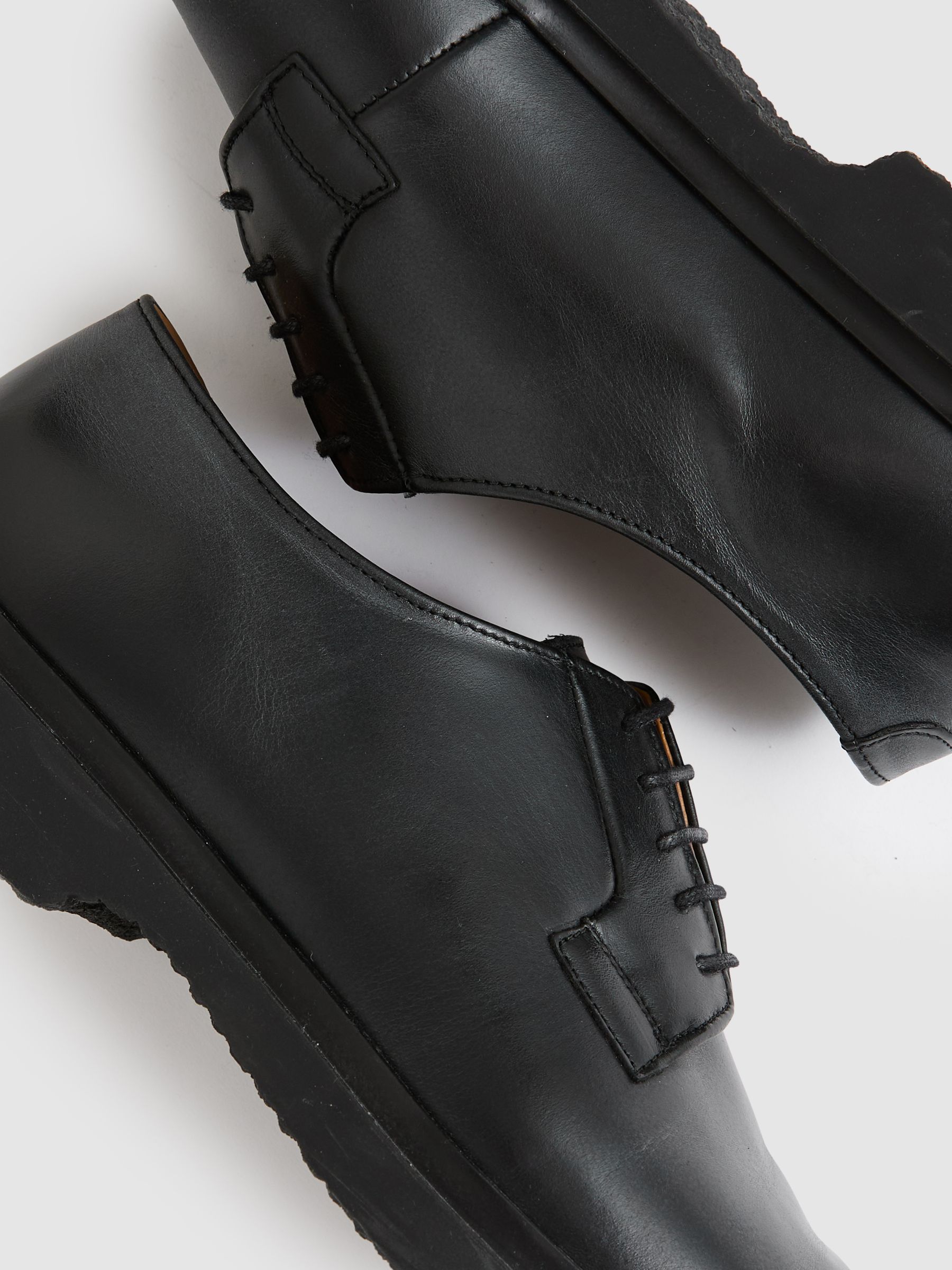 Leather Lace-Up Derby Shoes in Black