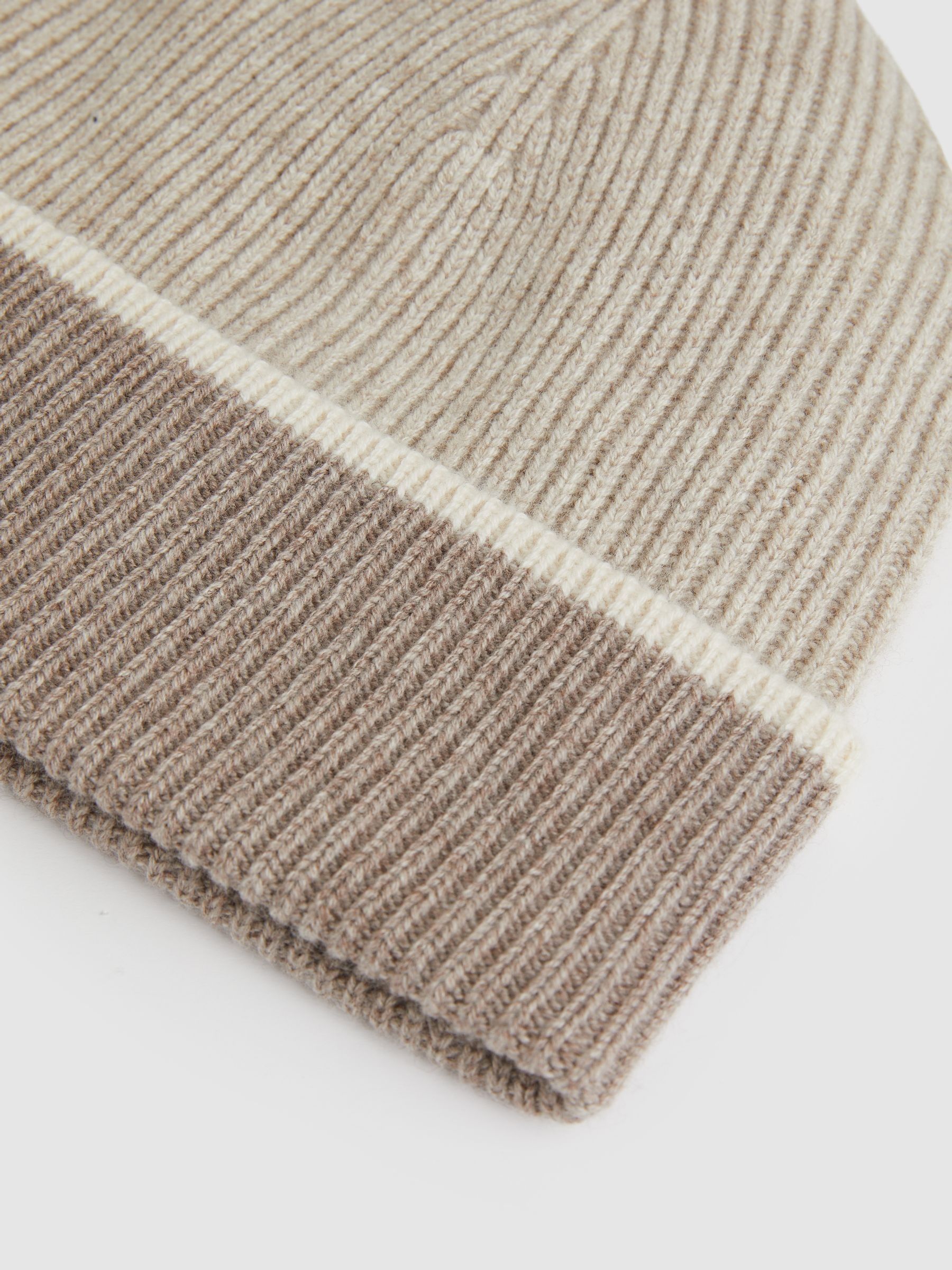 Wool-Blend Tipped Beanie in Taupe
