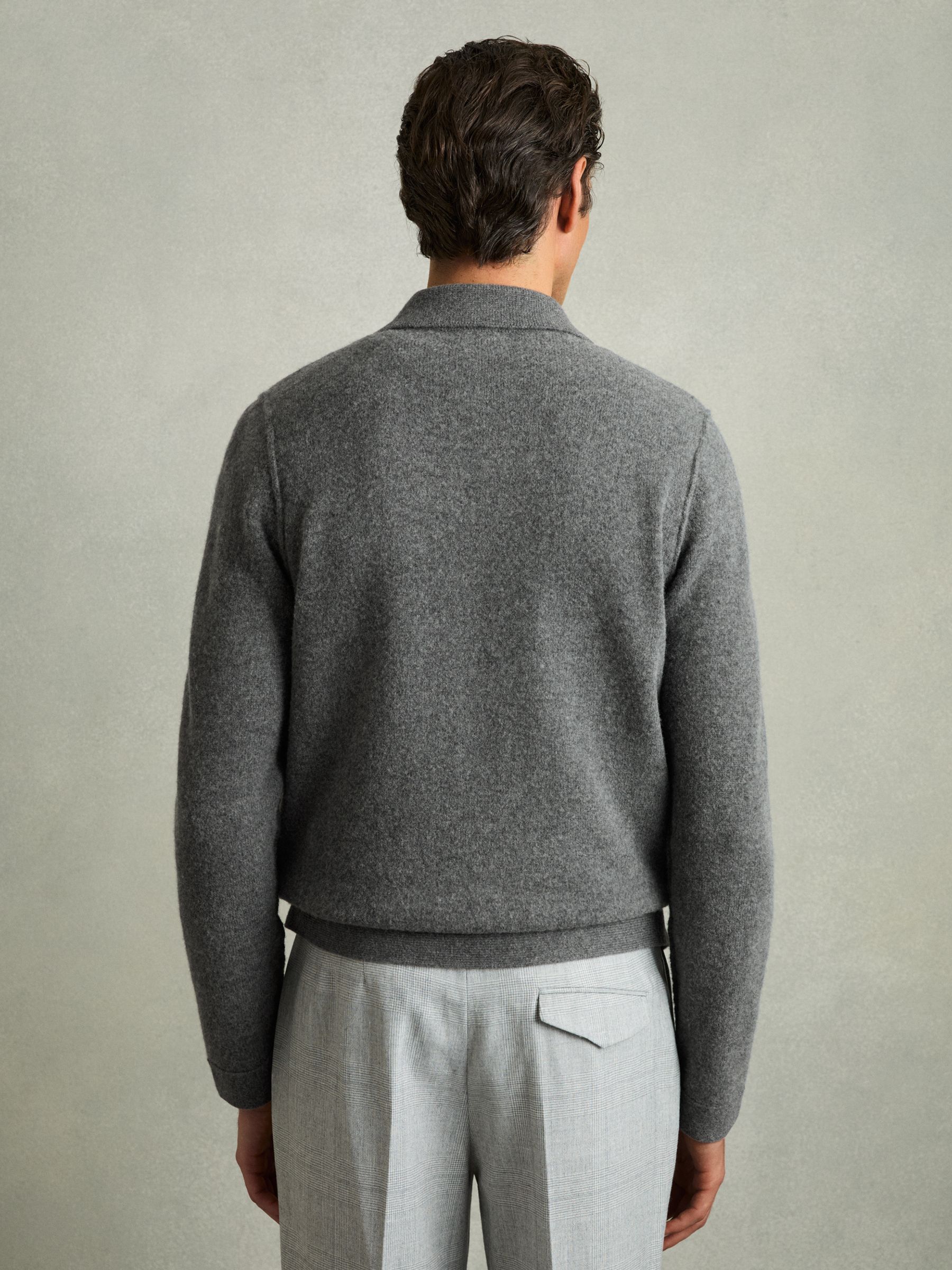 Wool Button Through Knitted Jacket in Charcoal