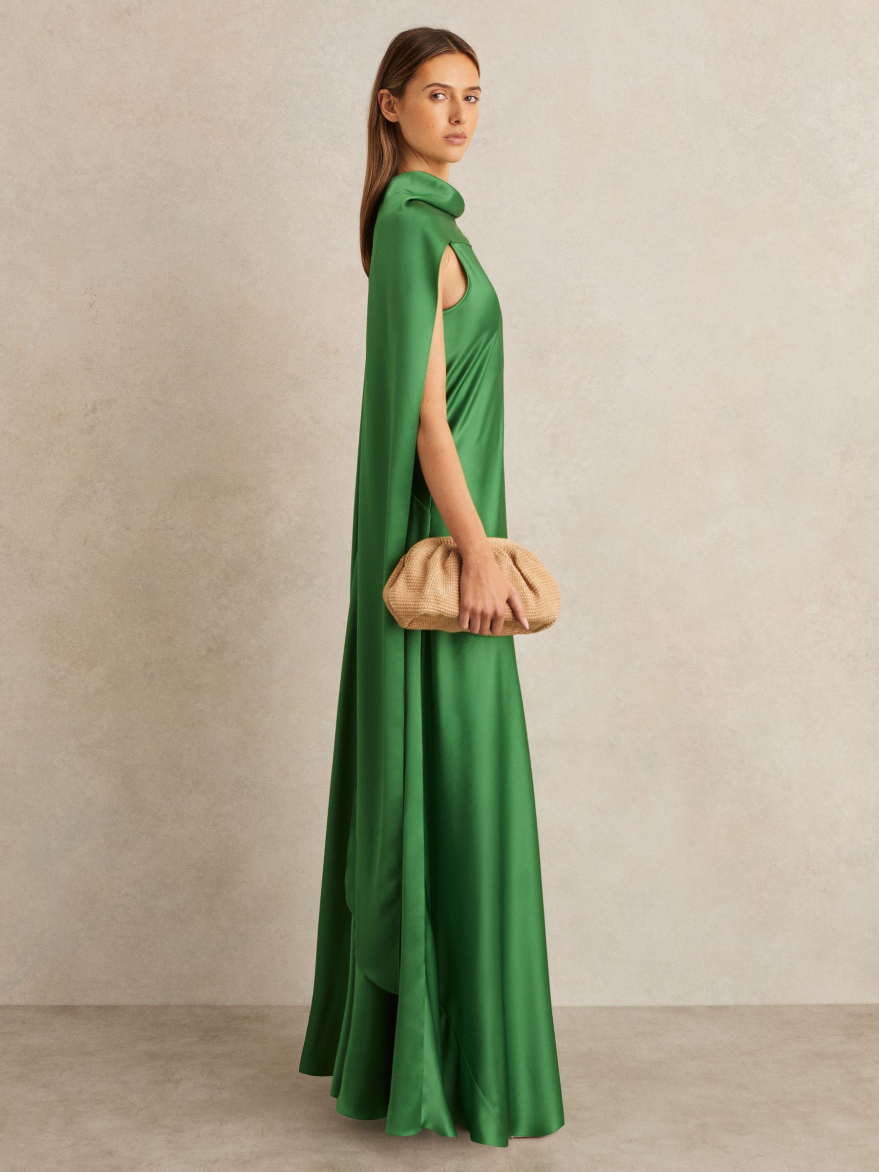 Satin Cape Maxi Dress in Green