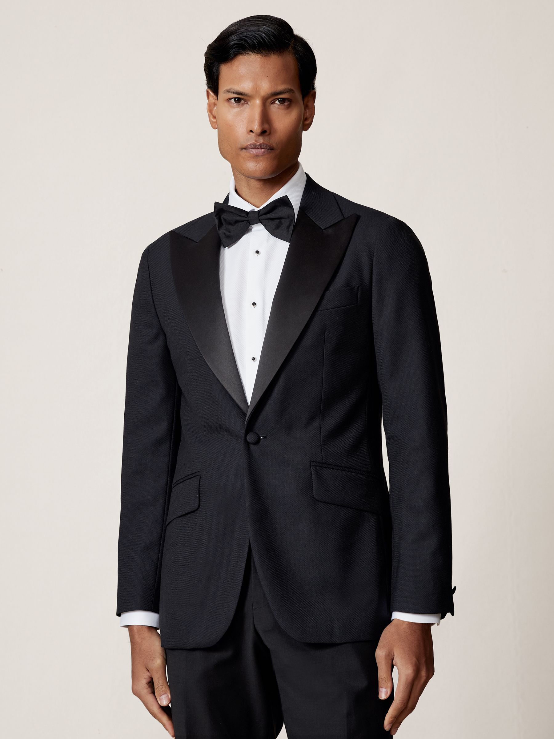 Single-Breasted Jacquard Tuxedo Jacket Wool-Blend Tailored-Fit in Navy