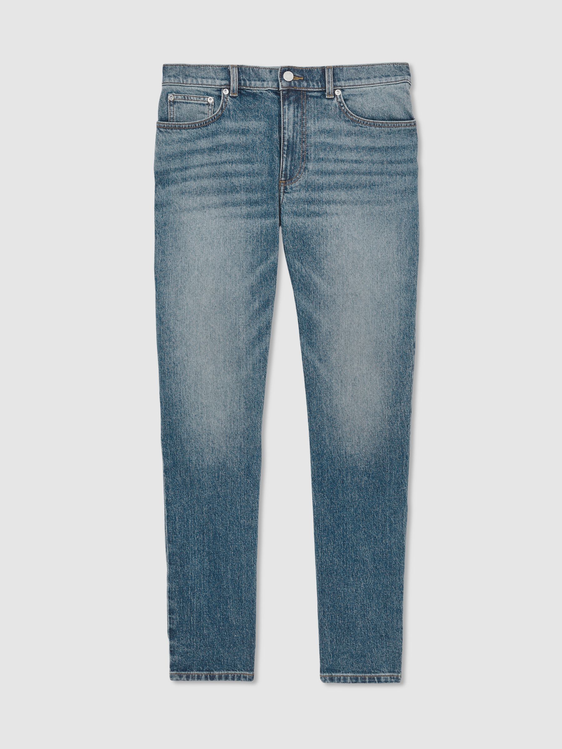 Cotton-Stretch Slim-Fit Jeans in Washed Indigo Green Cast