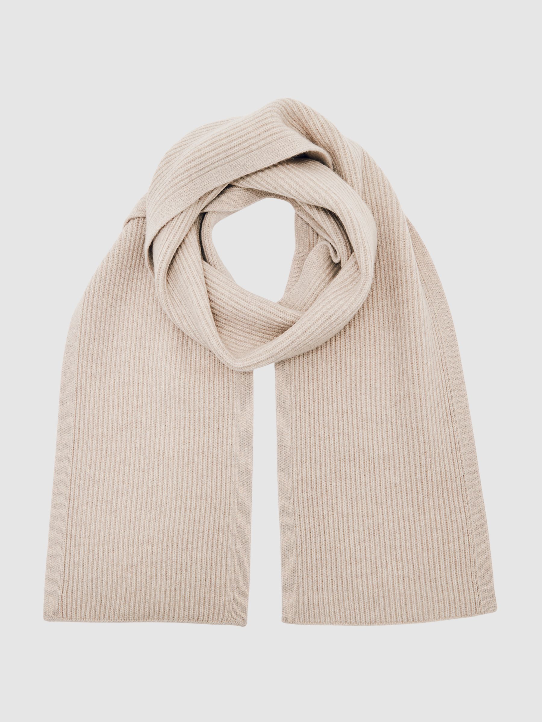 Merino Wool Rib-Knit Scarf in Light Oatmeal Melange