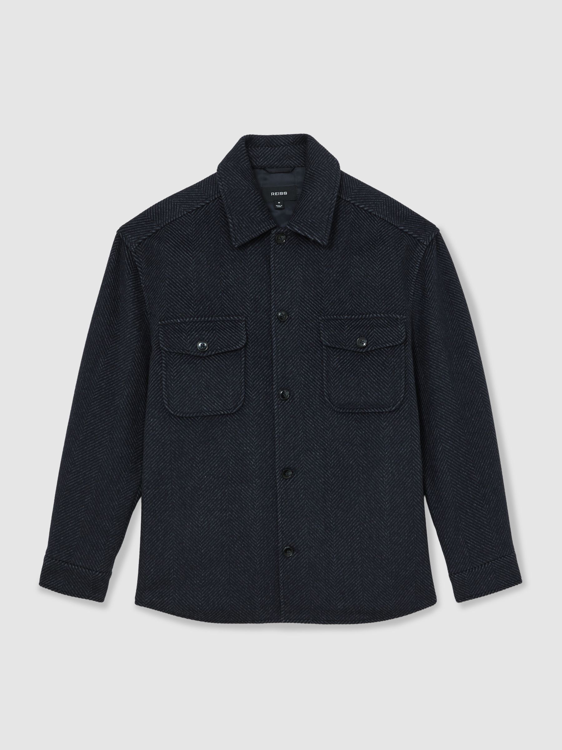 Wool-Blend Twin-Pocket Overshirt in Navy