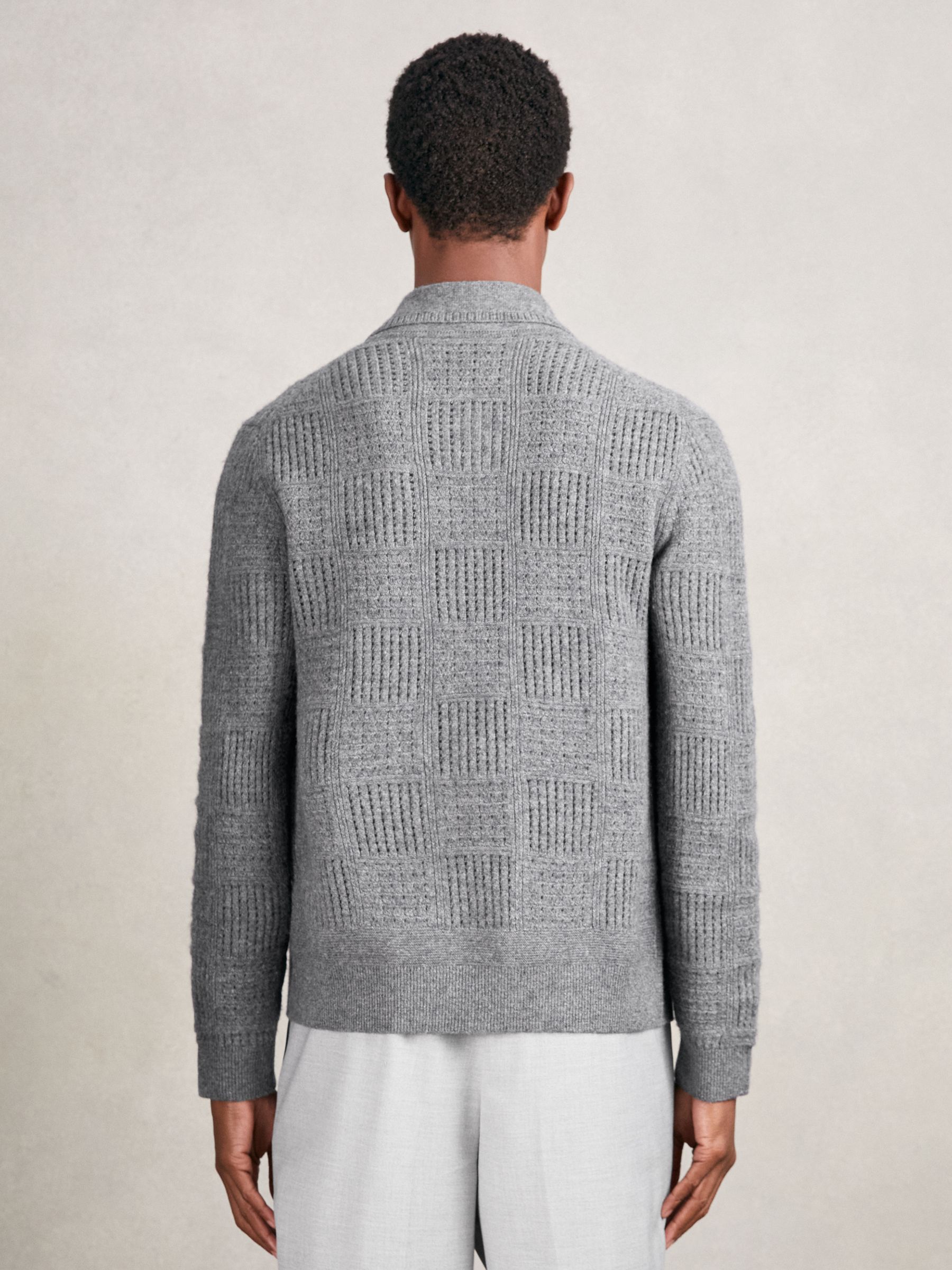 Wool Button Through Collared Cardigan in Mid Grey