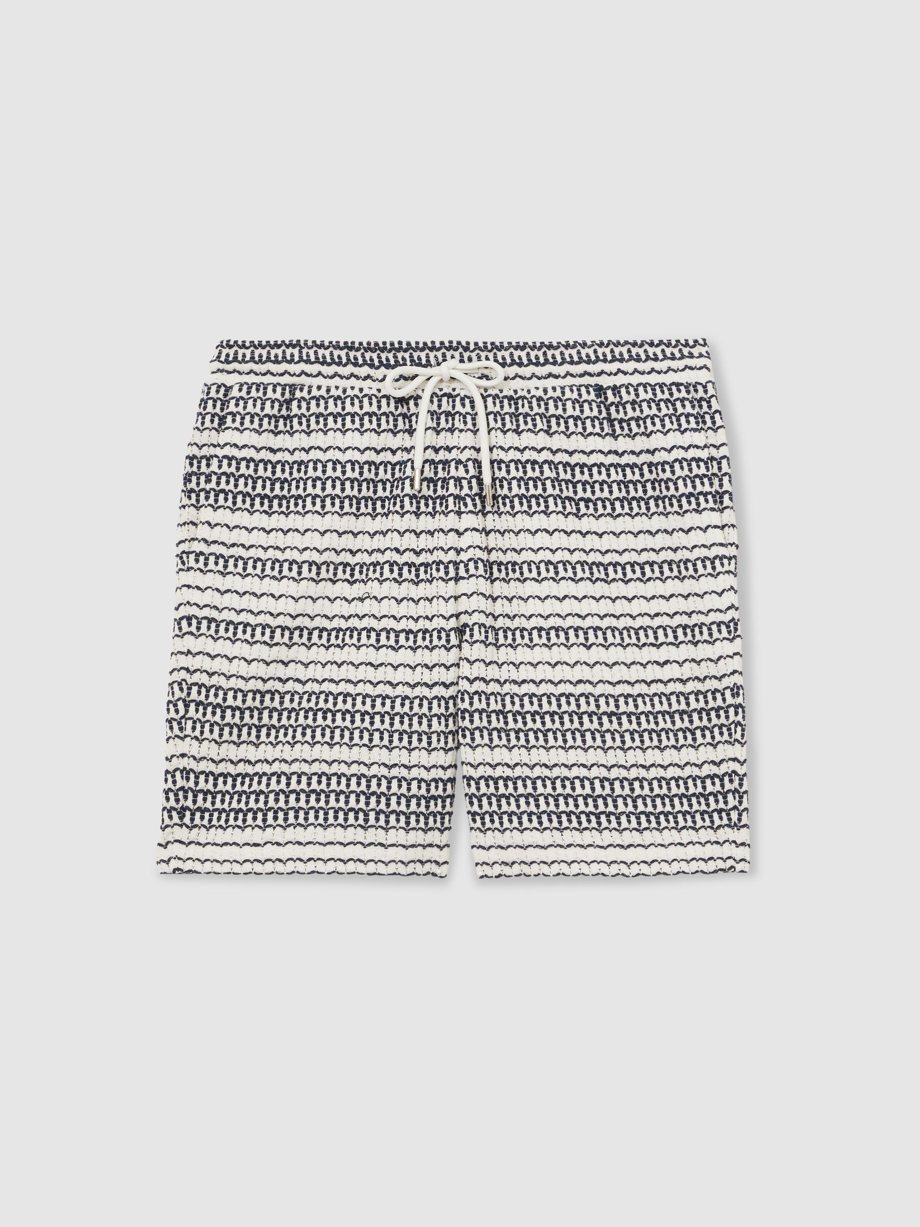 Crochet Drawstring Shorts in White/Black