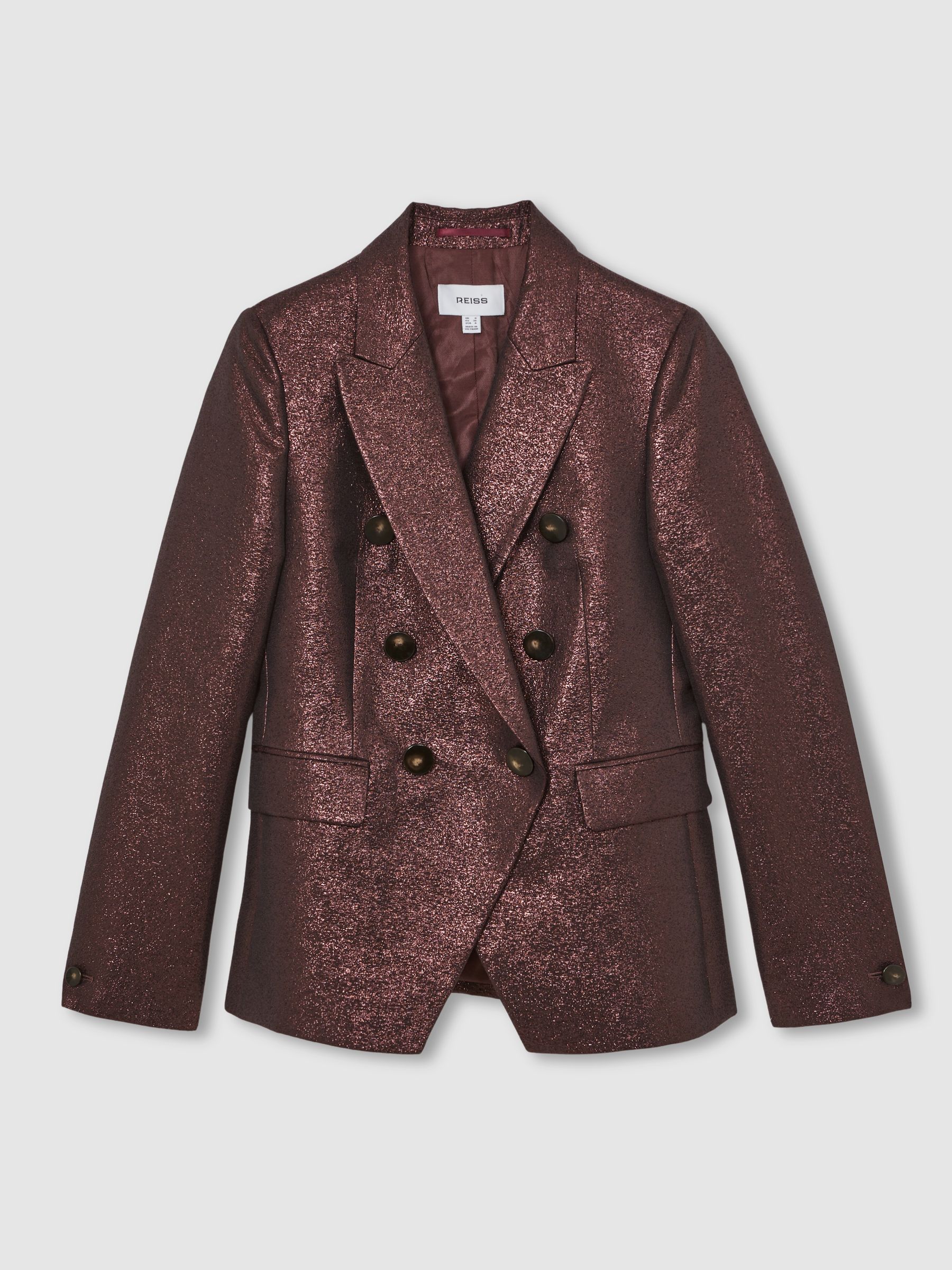 Double-Breasted Metallic Suit Blazer with Cotton in Burgundy