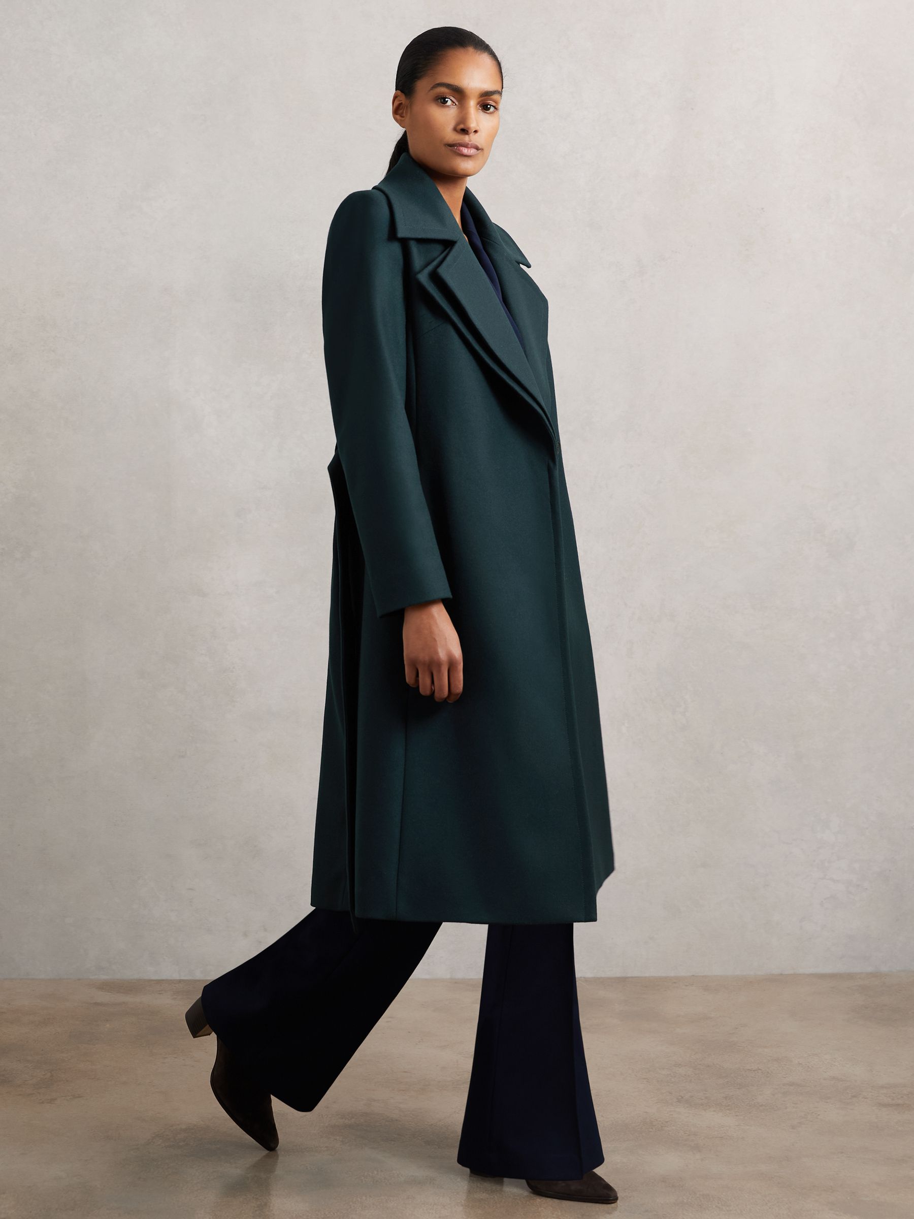 Petite Wool-Blend Double-Lapel Belted Coat With Cashmere in Teal