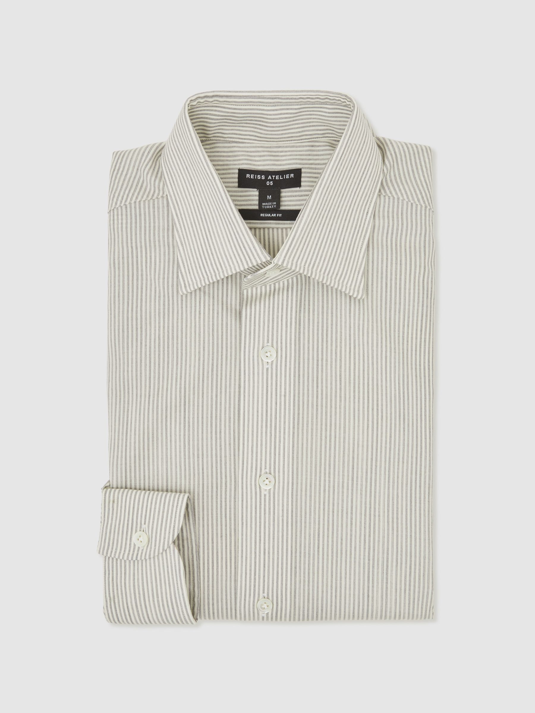 Atelier Wool Pinstripe Shirt Regular-Fit in White/Navy