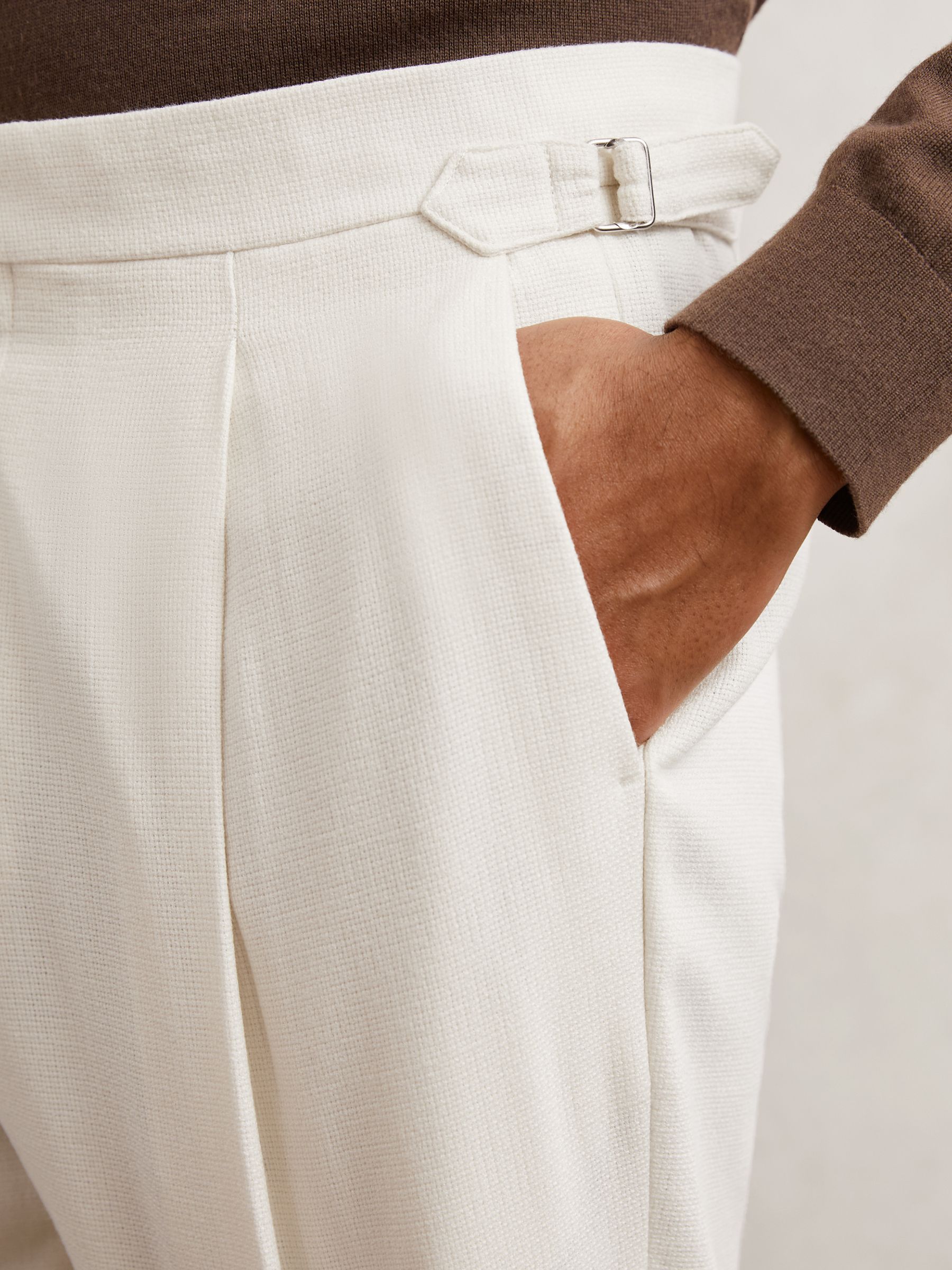 Wool-Blend Slim-Fit Cuffed Trousers in White