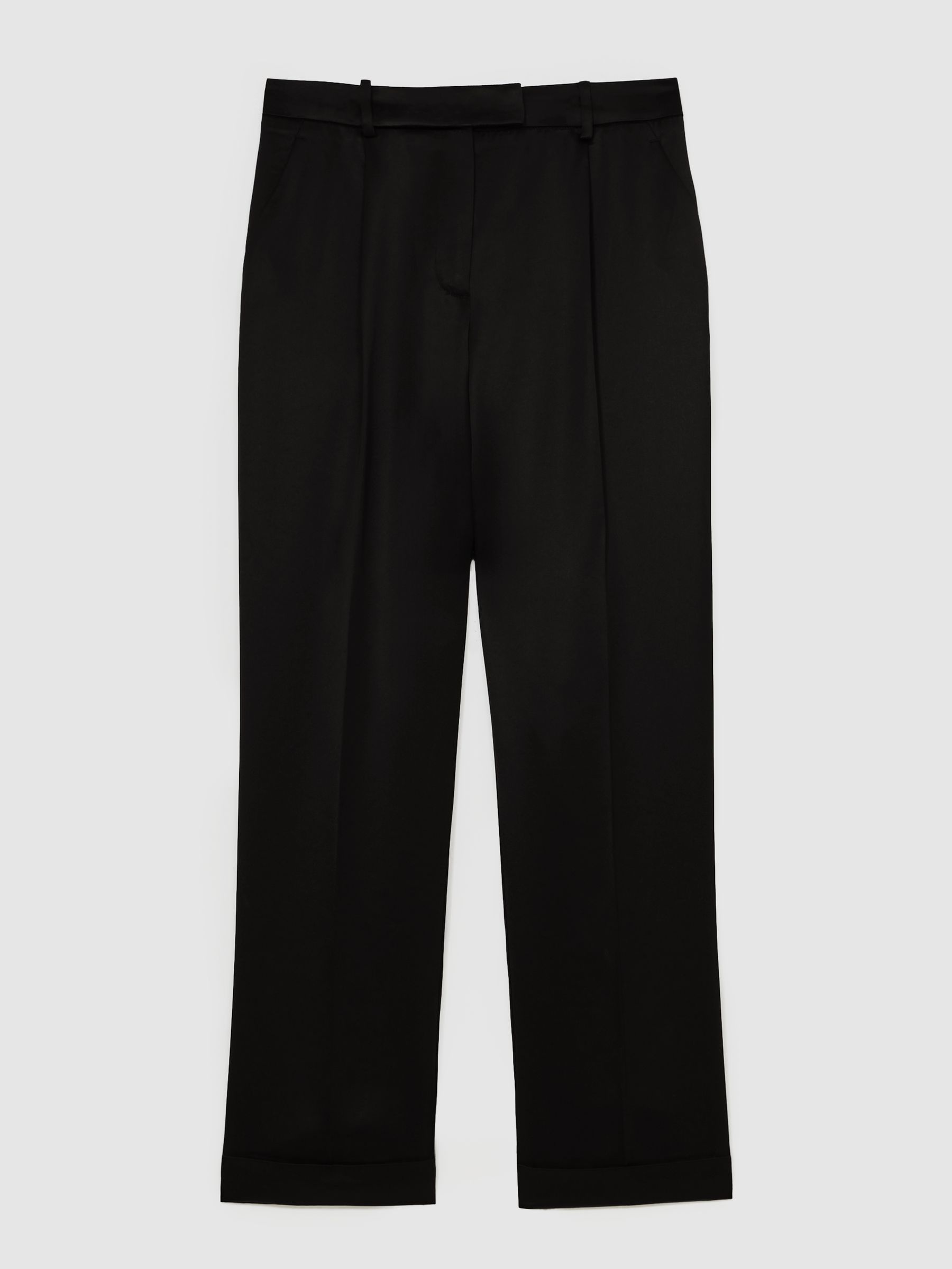 Satin Tapered Trousers in Black