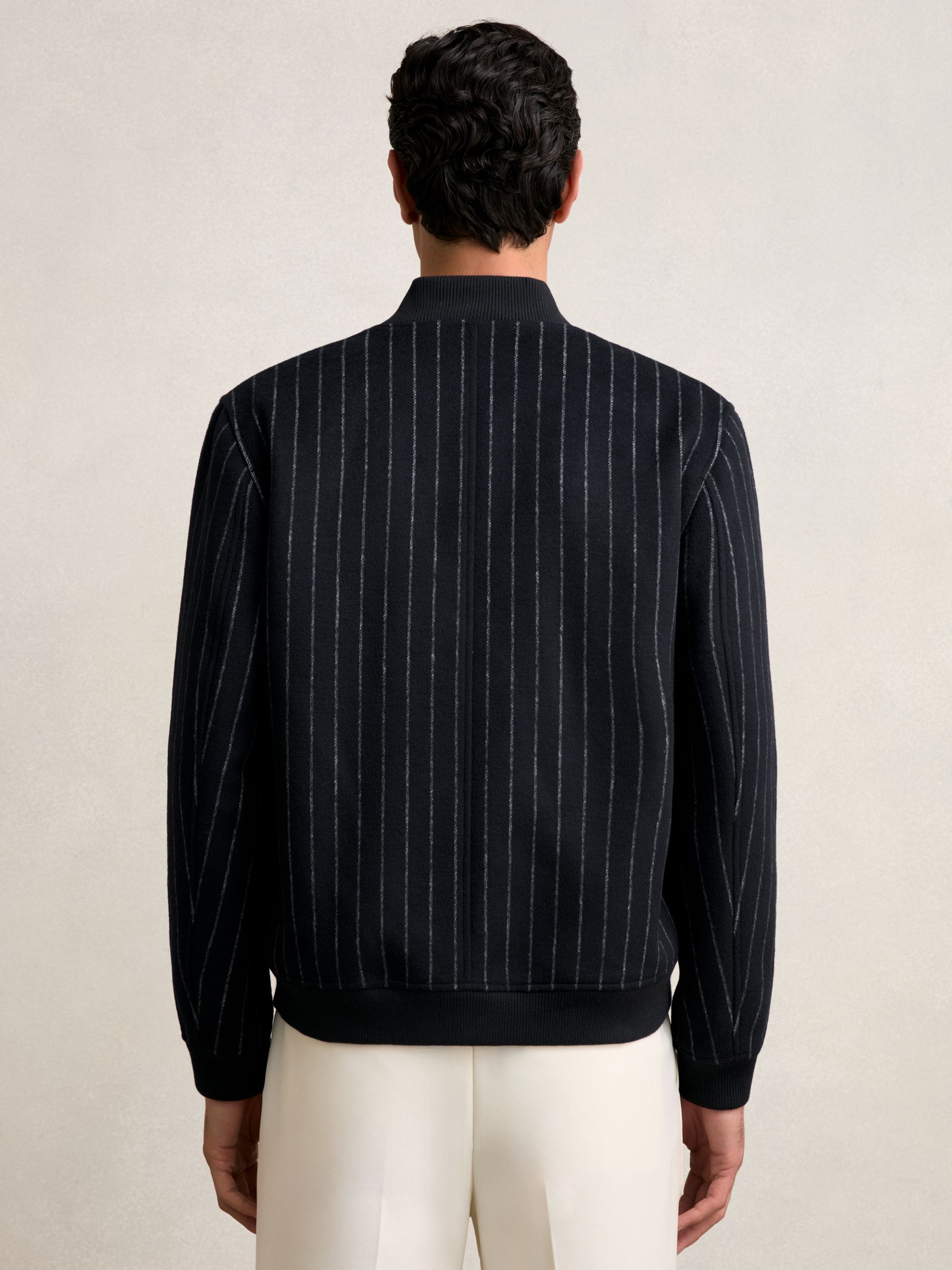 Wool-Blend Chalk-Stripe Bomber Jacket in Navy