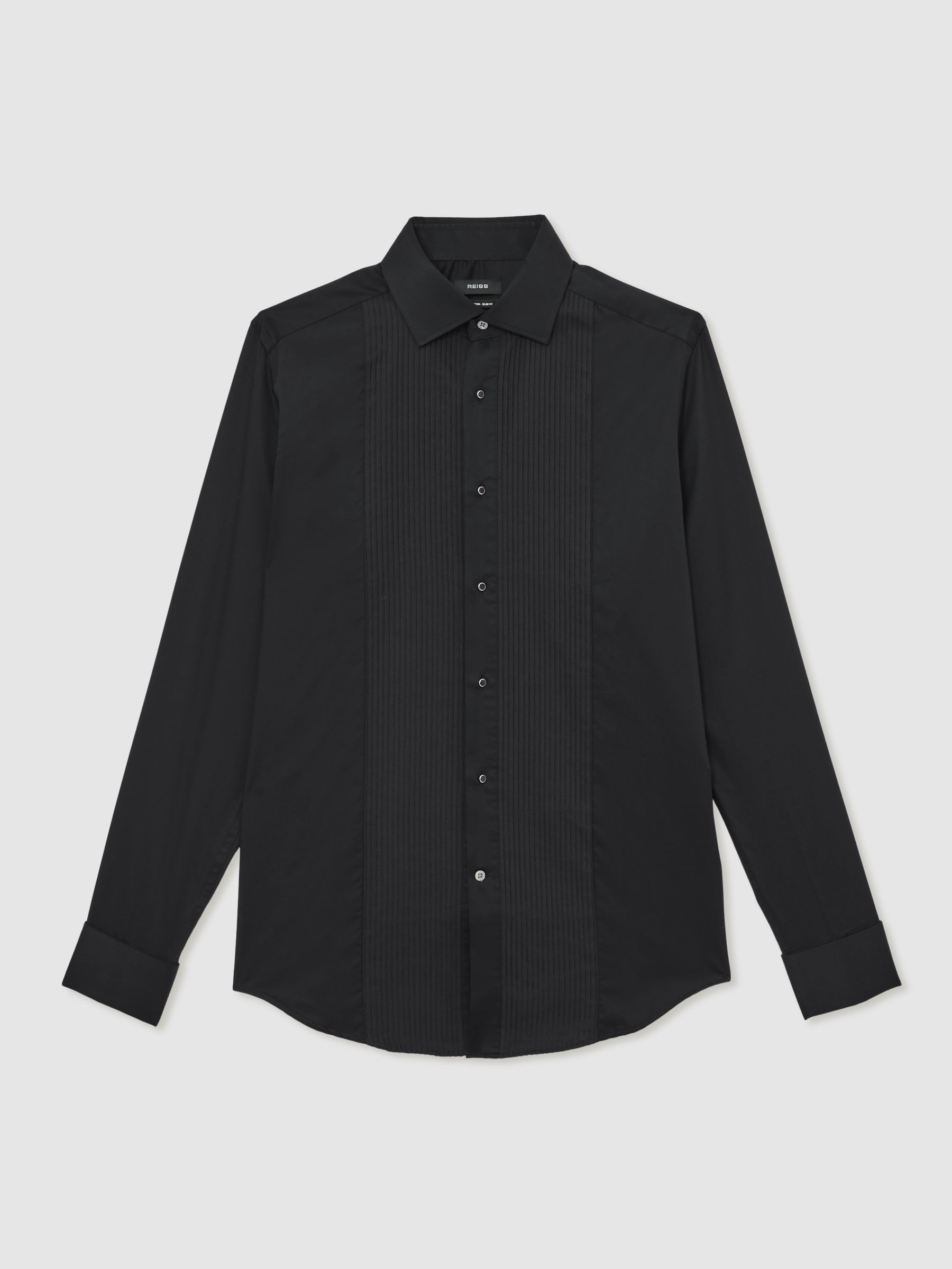 Slim Fit Cotton Double-Cuff Dinner Shirt in Black